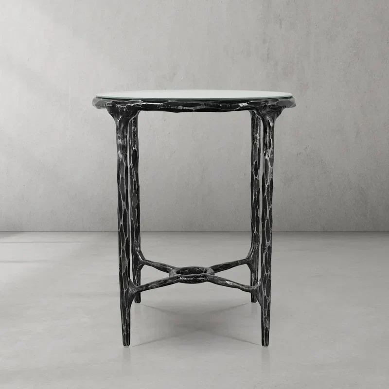 Hand-Forged Metal Glass Round Side Table 3 Leg 24"D - Image 8