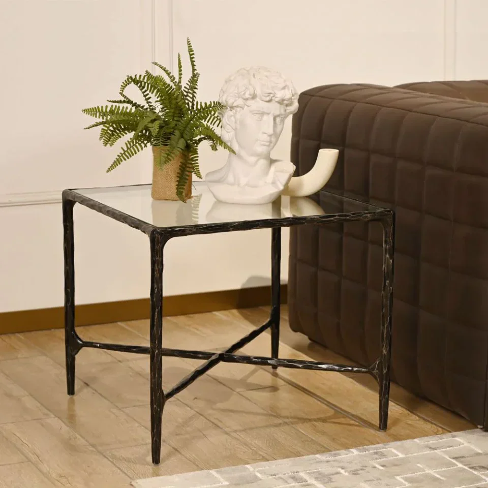 Hand-Forged Metal Glass Square Side Table 18" 22" - Image 14