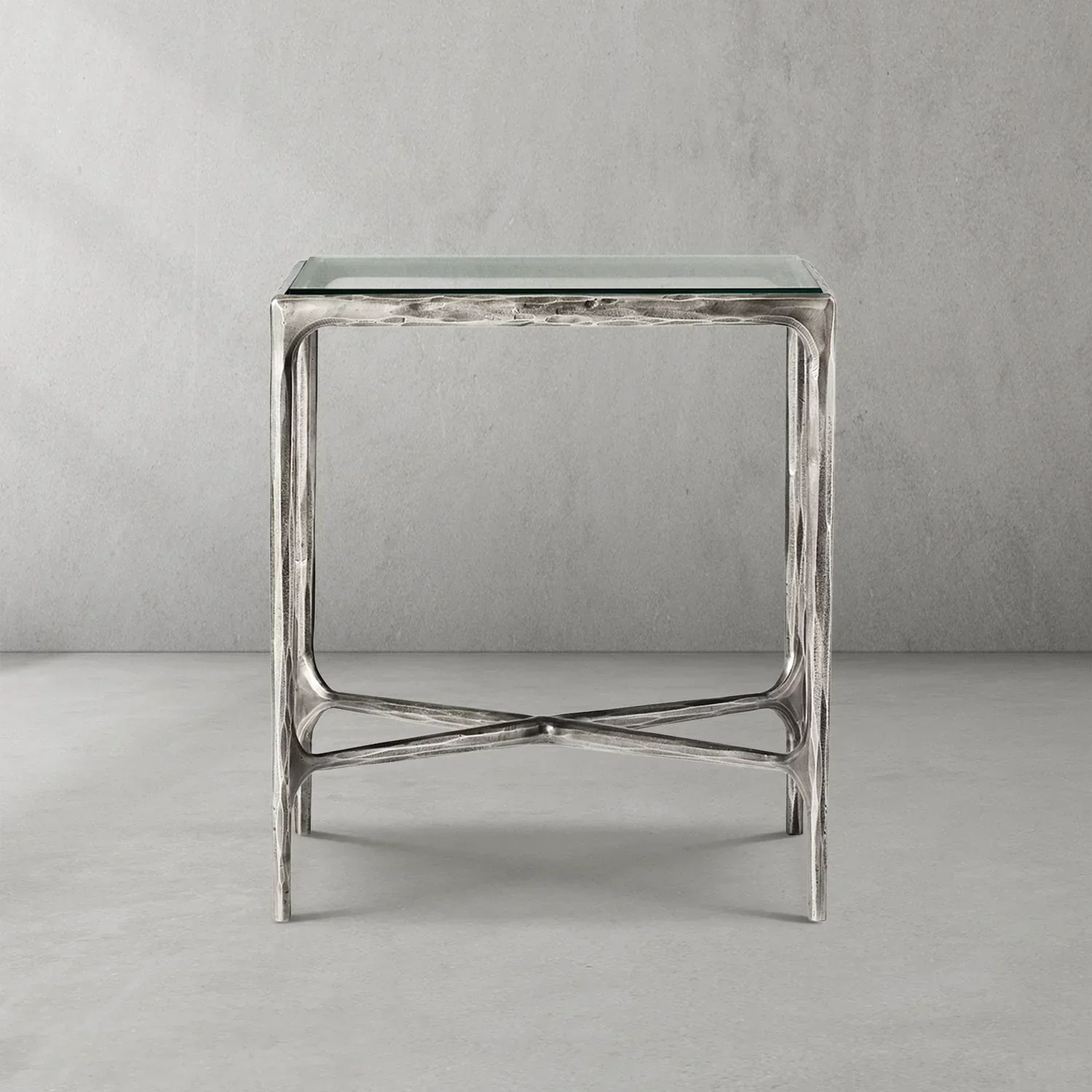 Hand-Forged Metal Glass Square Side Table 18" 22" - Image 15