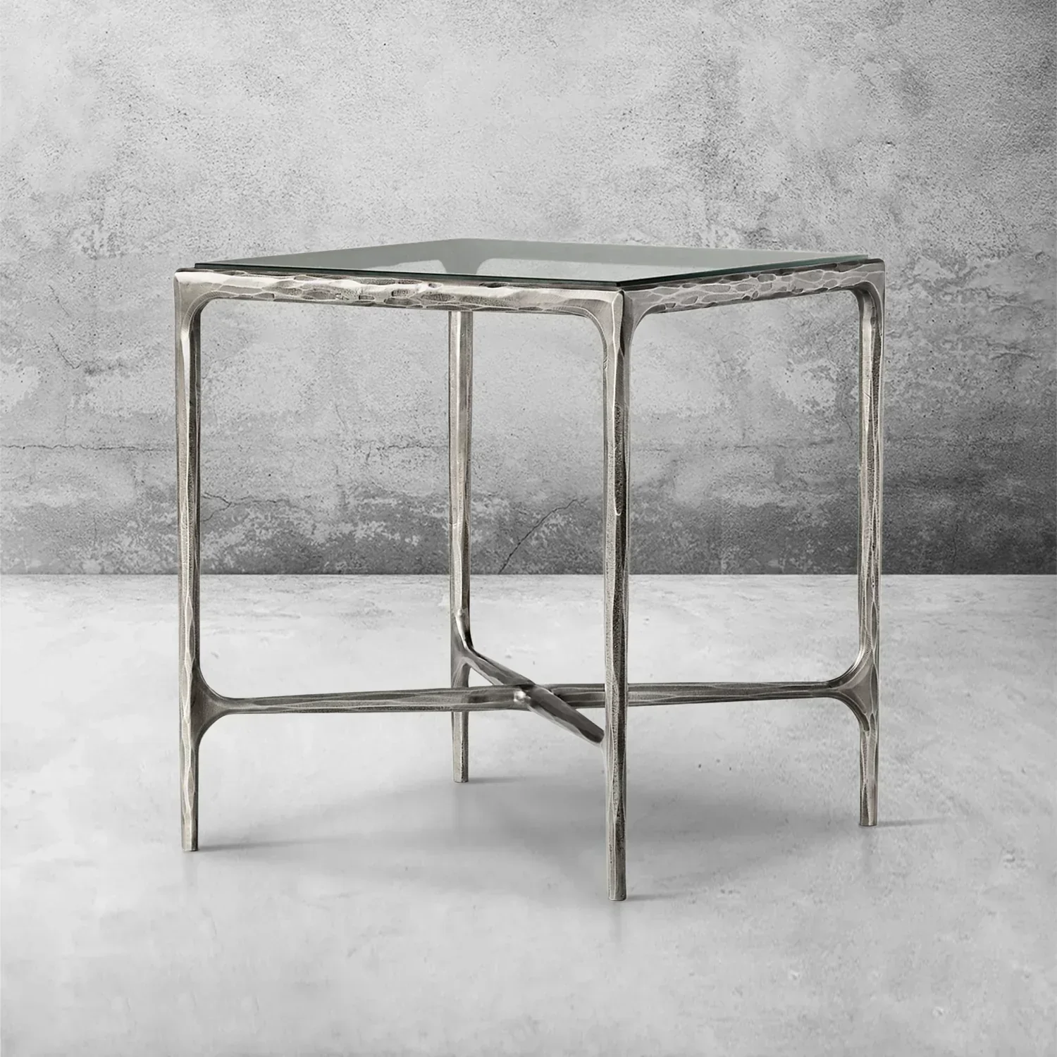 Hand-Forged Metal Glass Square Side Table 18" 22" - Image 16