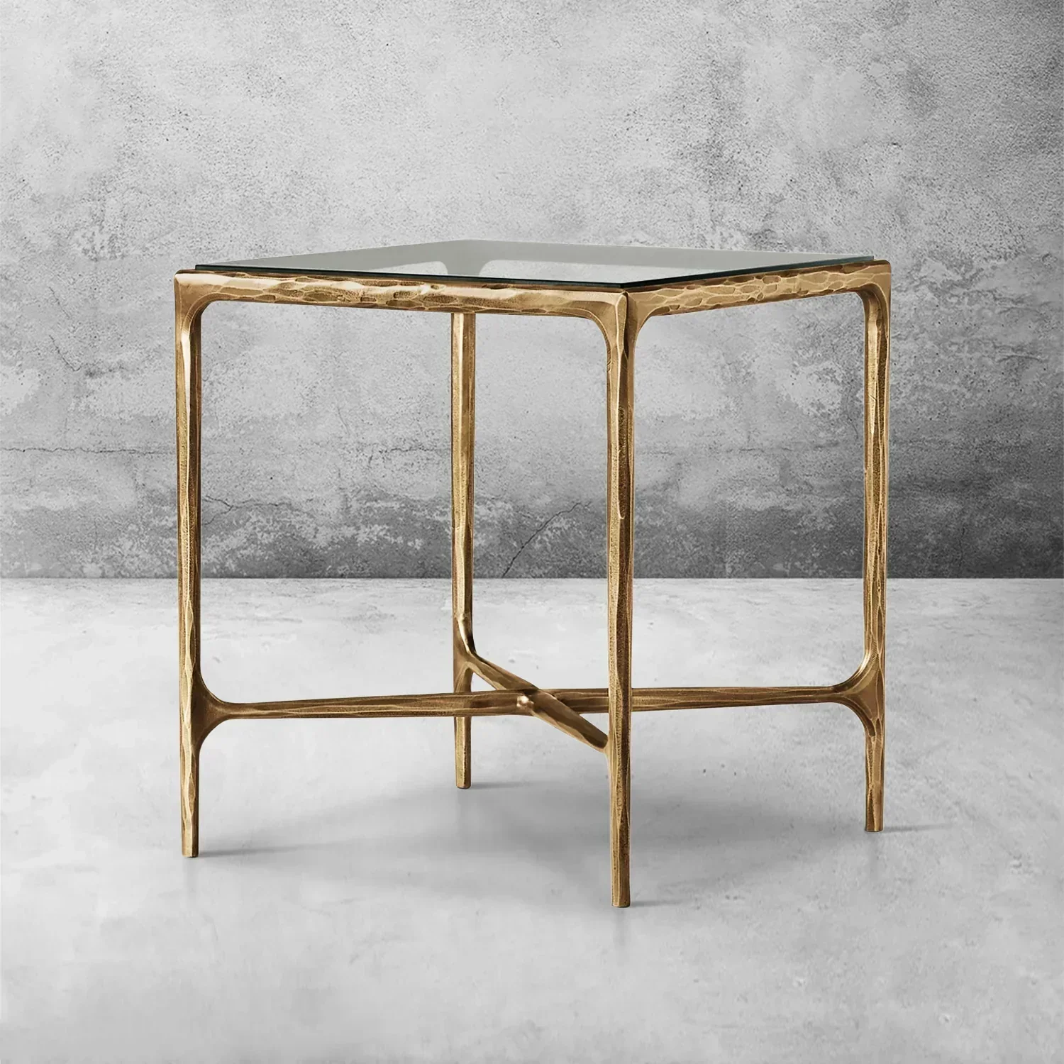 Hand-Forged Metal Glass Square Side Table 18" 22" - Image 5