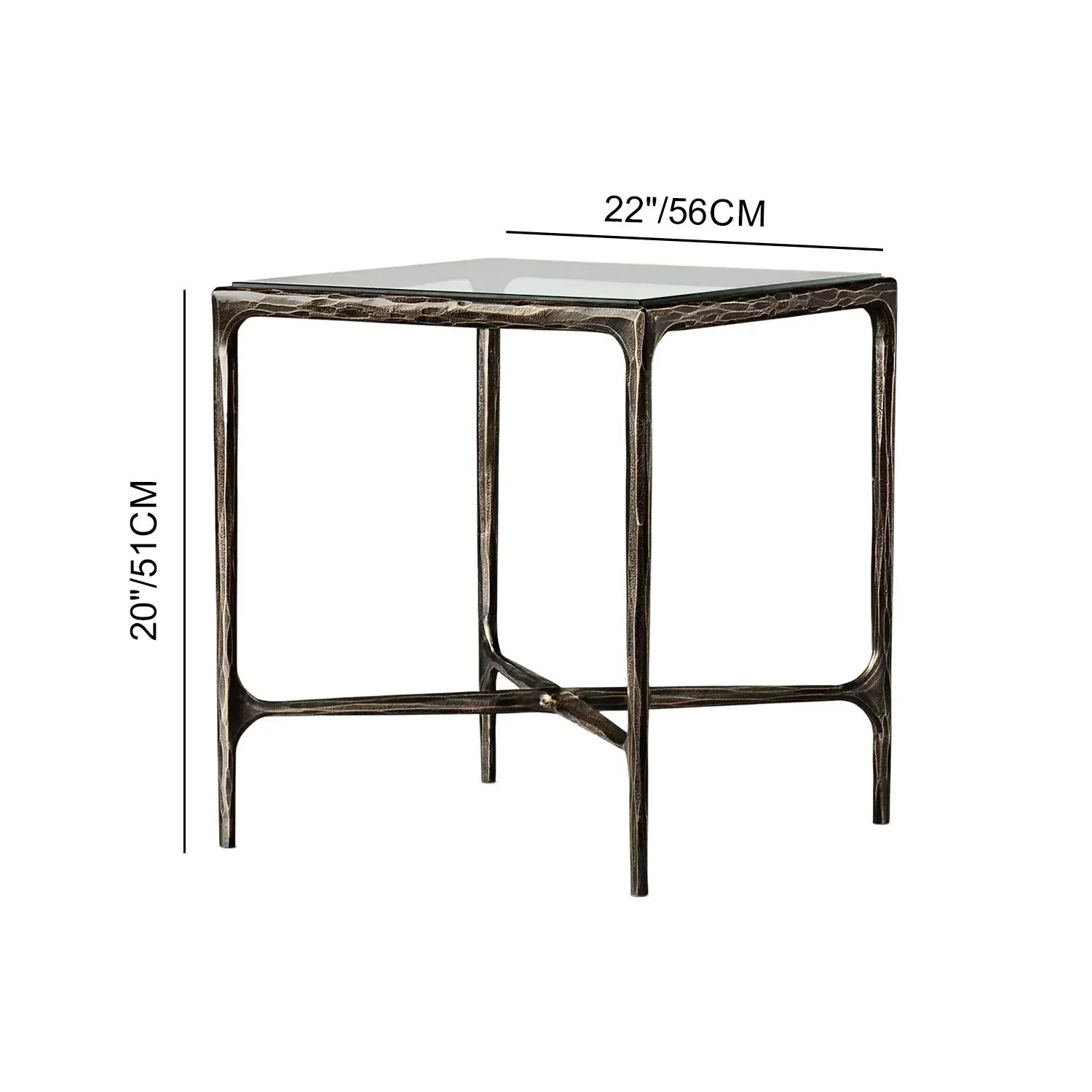 Hand-Forged Metal Glass Square Side Table 18" 22" - Image 6