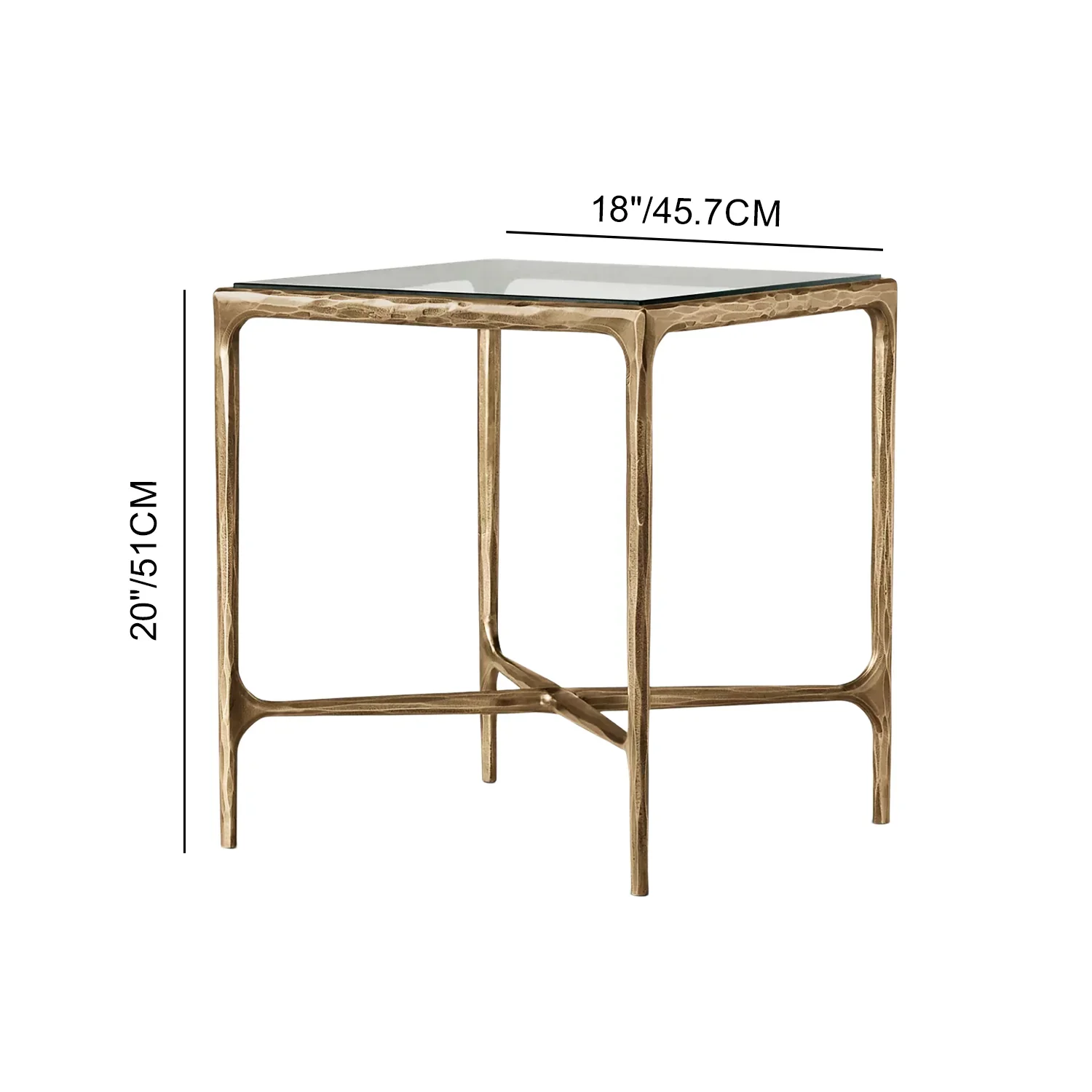 Hand-Forged Metal Glass Square Side Table 18" 22" - Image 7
