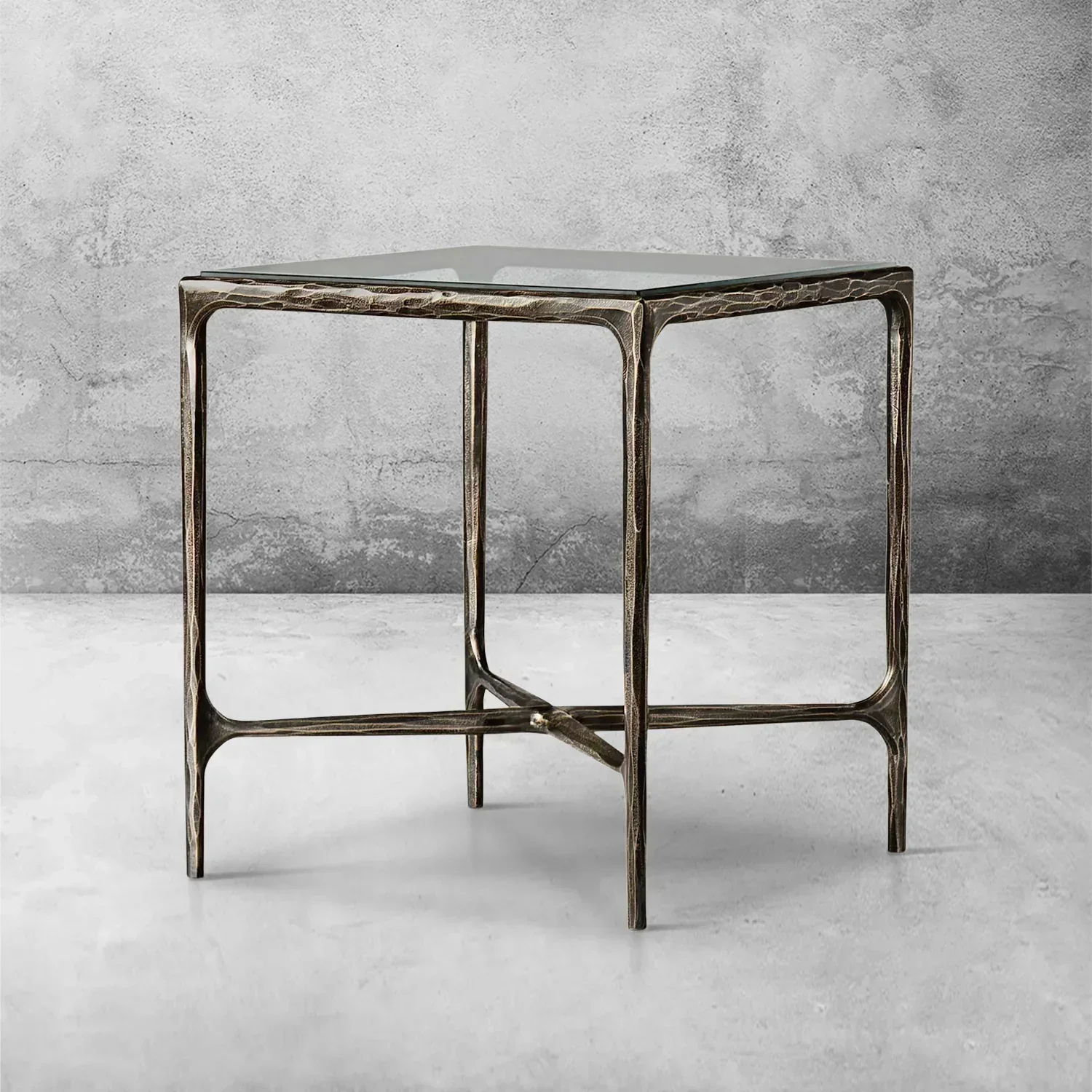 Hand-Forged Metal Glass Square Side Table 18" 22" - Image 8