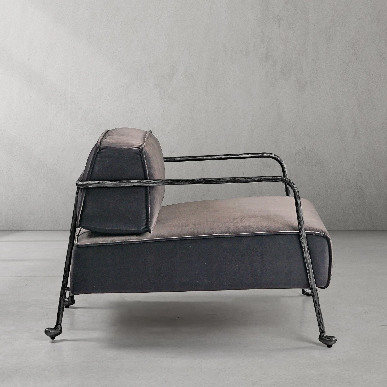 Hand-Forged Metal Gray Velvet Armchair - Image 10