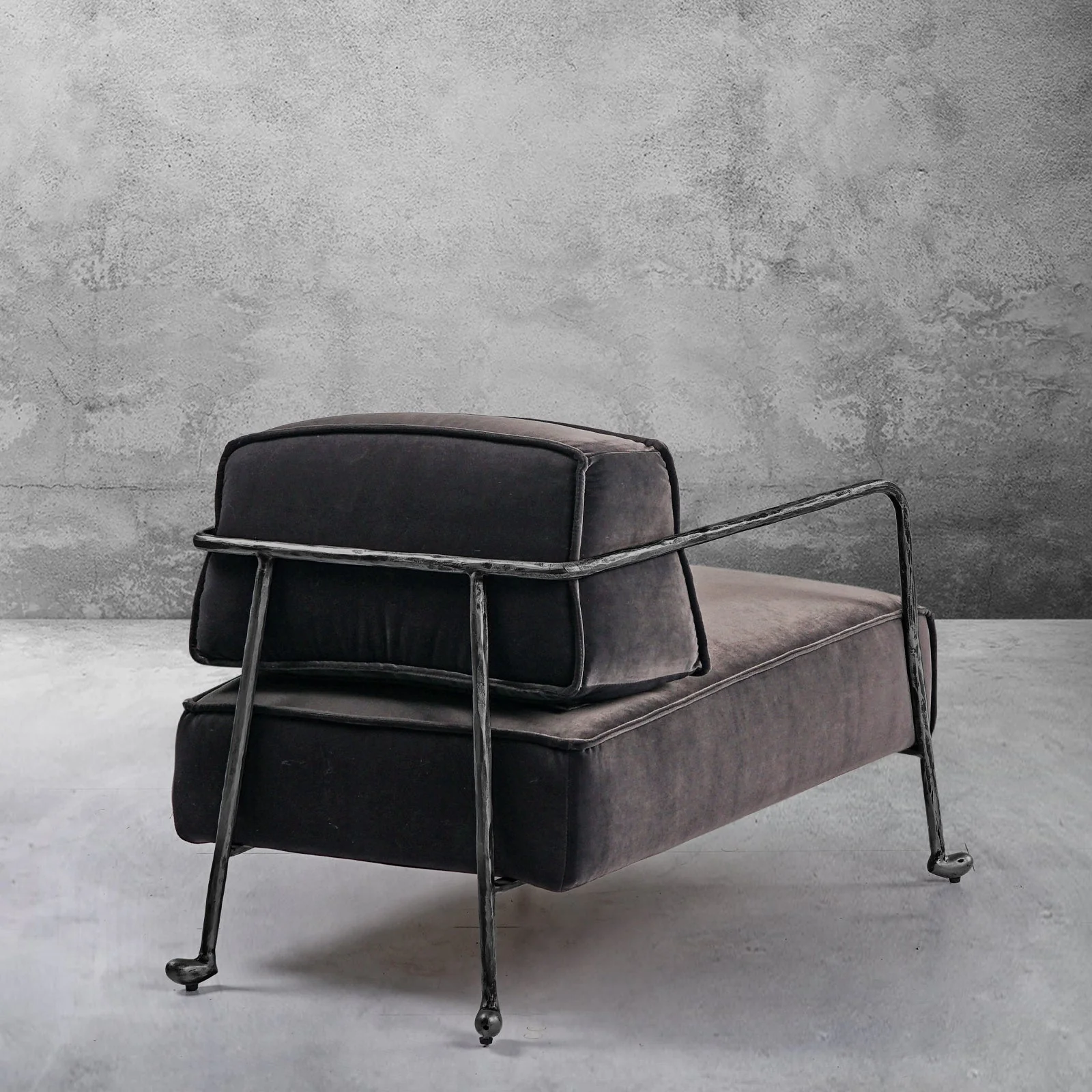 Hand-Forged Metal Gray Velvet Armchair - Image 11