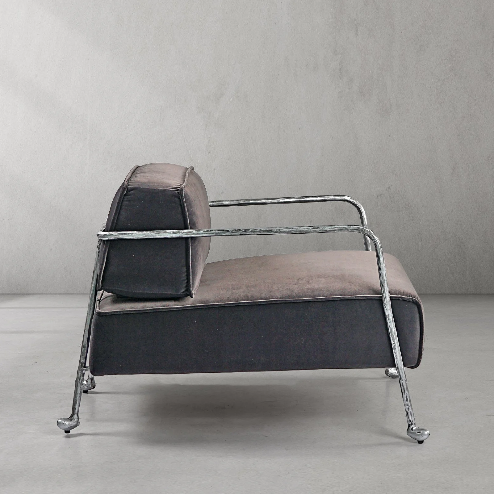 Hand-Forged Metal Gray Velvet Armchair - Image 17