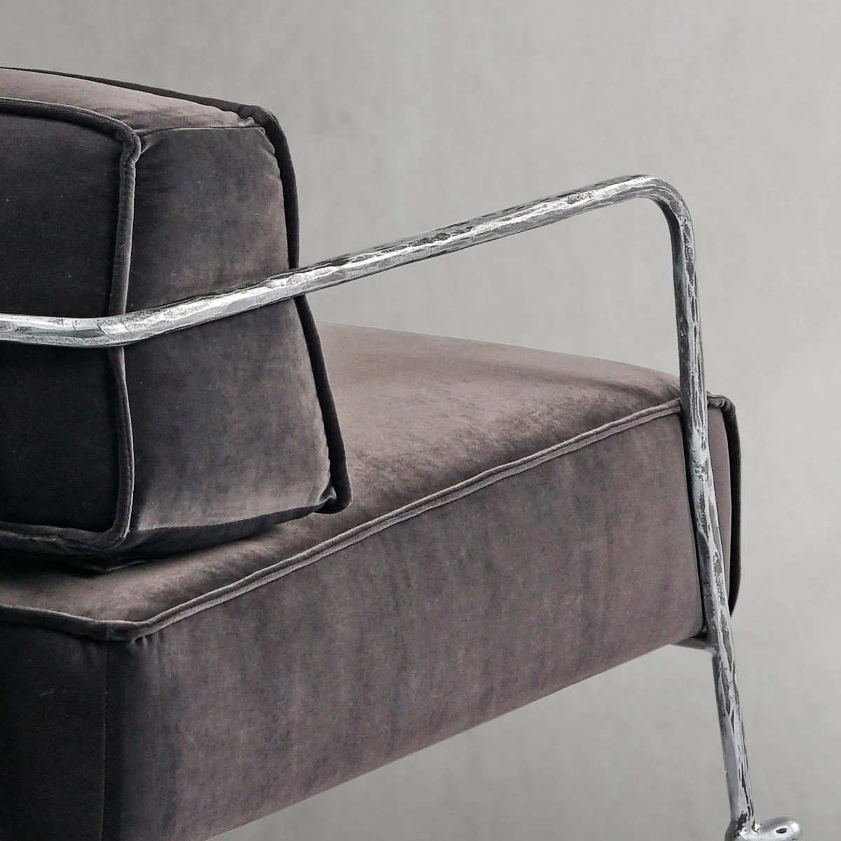 Hand-Forged Metal Gray Velvet Armchair - Image 21