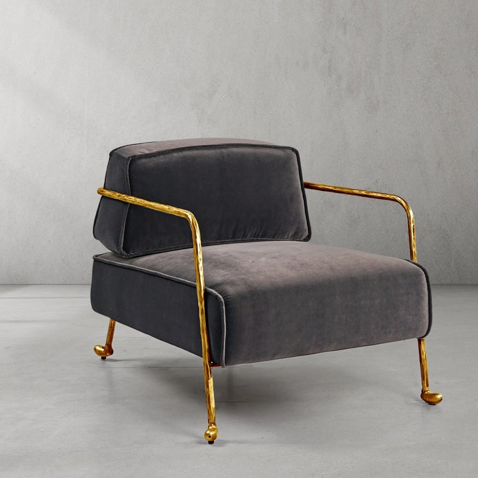 Hand-Forged Metal Gray Velvet Armchair - Image 22