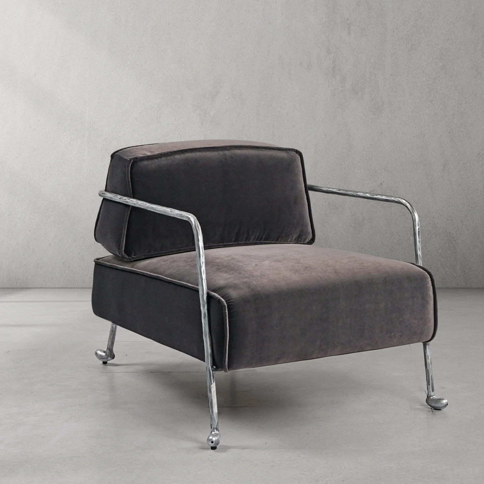 Hand-Forged Metal Gray Velvet Armchair - Image 24