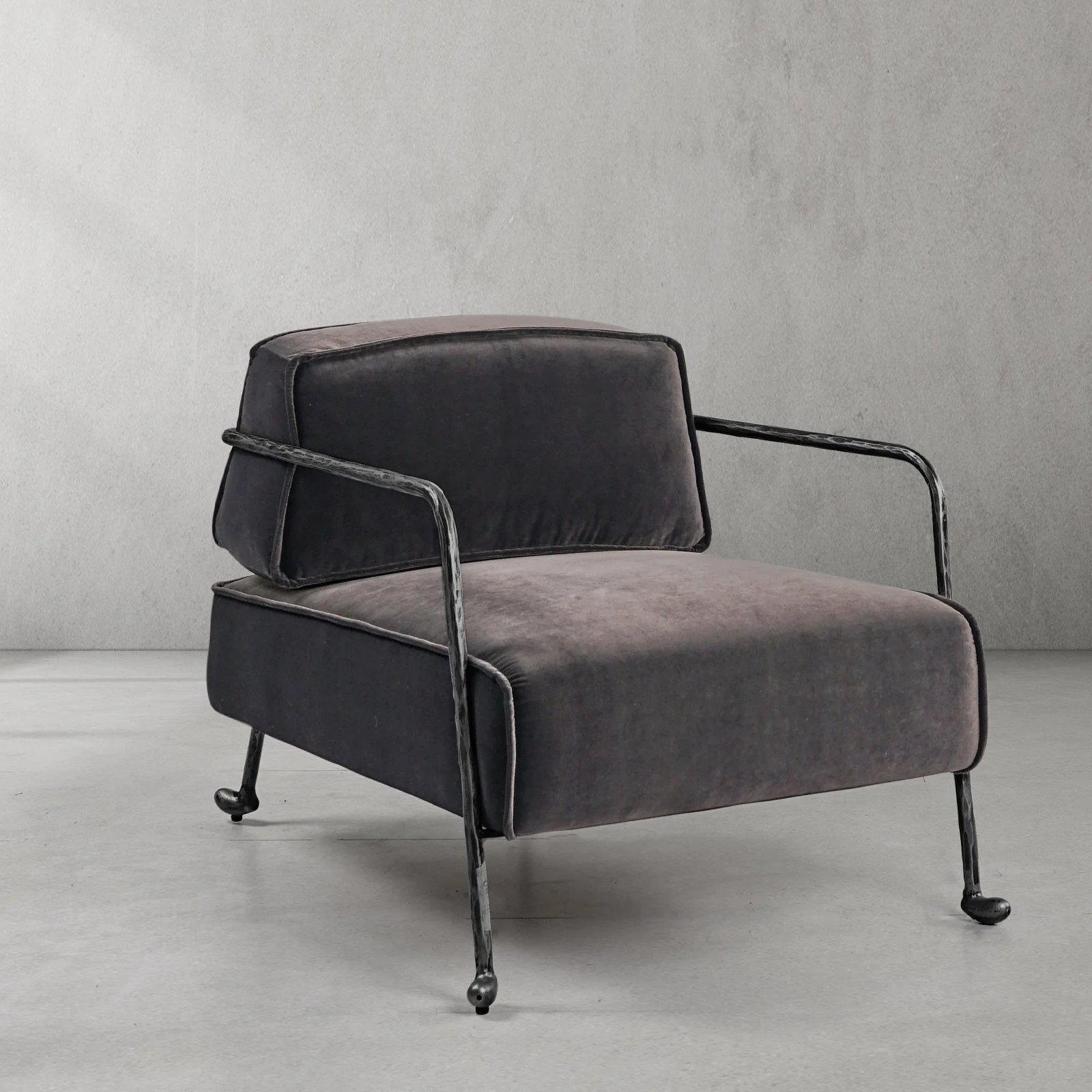 Hand-Forged Metal Gray Velvet Armchair - Image 26