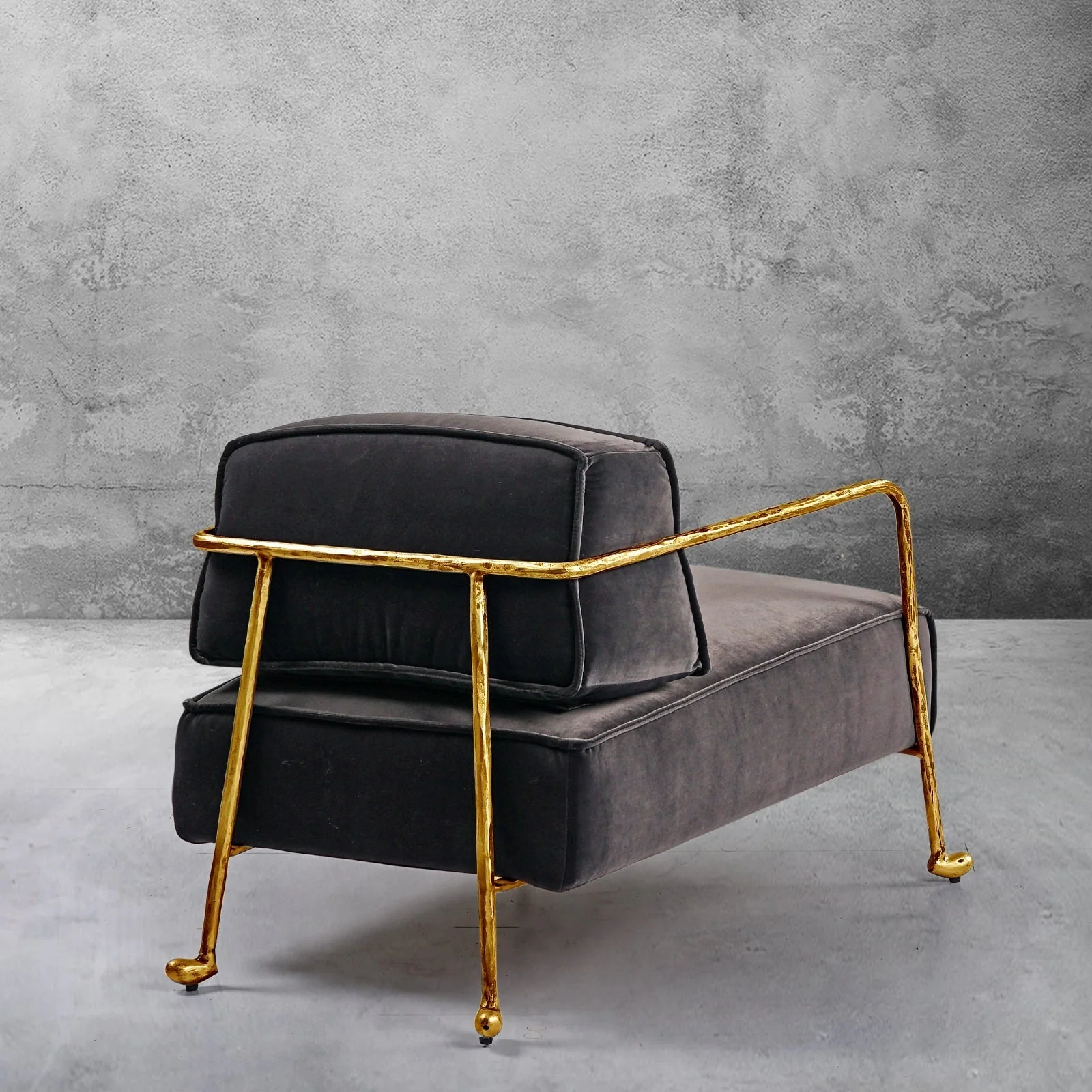Hand-Forged Metal Gray Velvet Armchair - Image 4