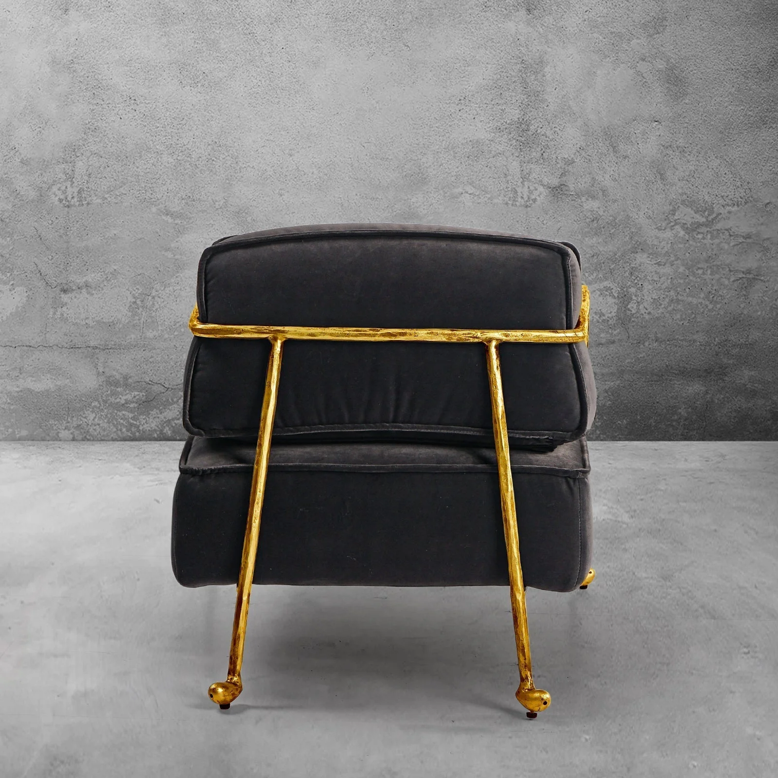 Hand-Forged Metal Gray Velvet Armchair - Image 5