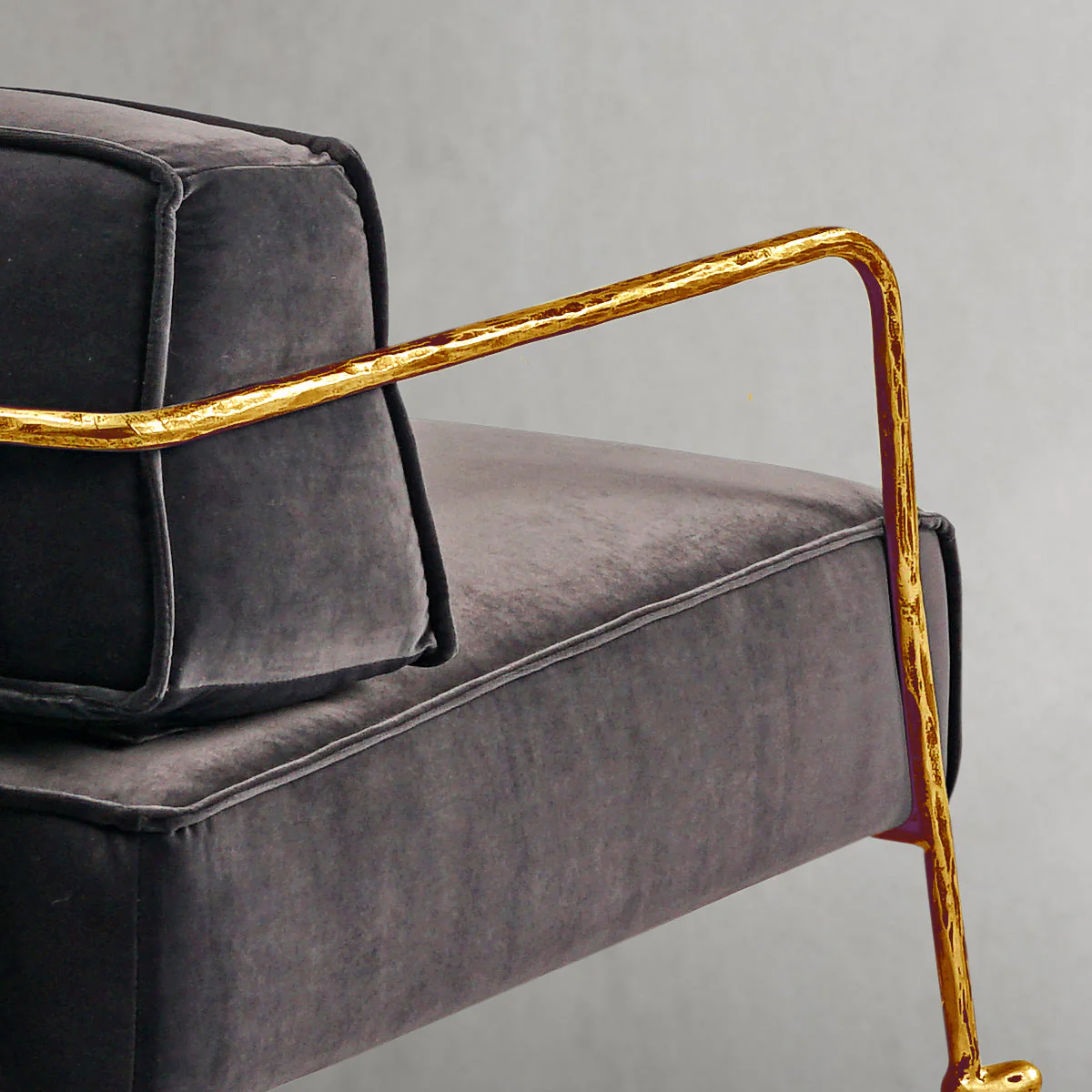 Hand-Forged Metal Gray Velvet Armchair - Image 7