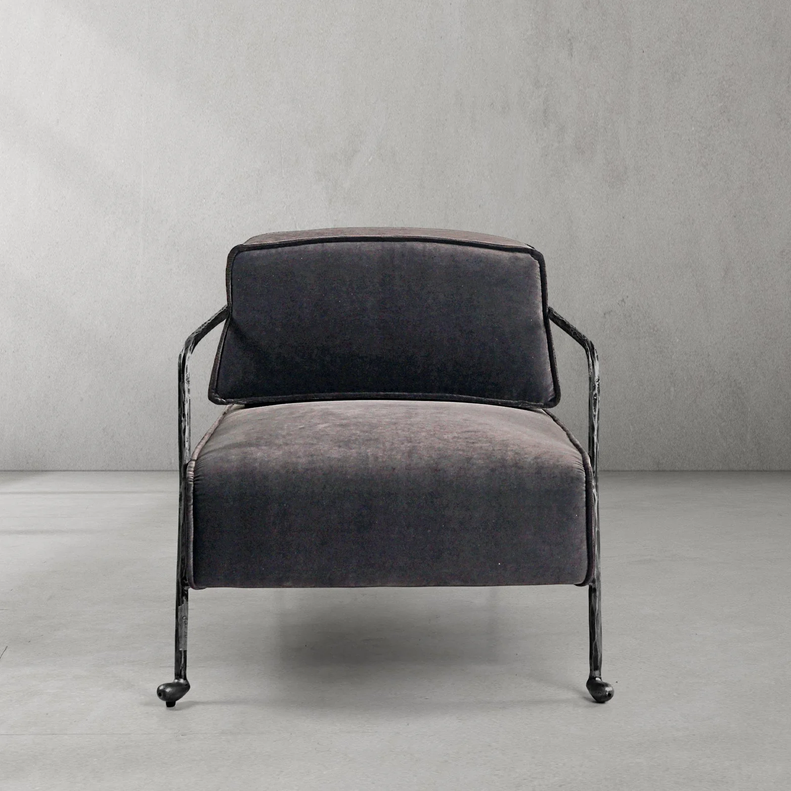Hand-Forged Metal Gray Velvet Armchair - Image 9