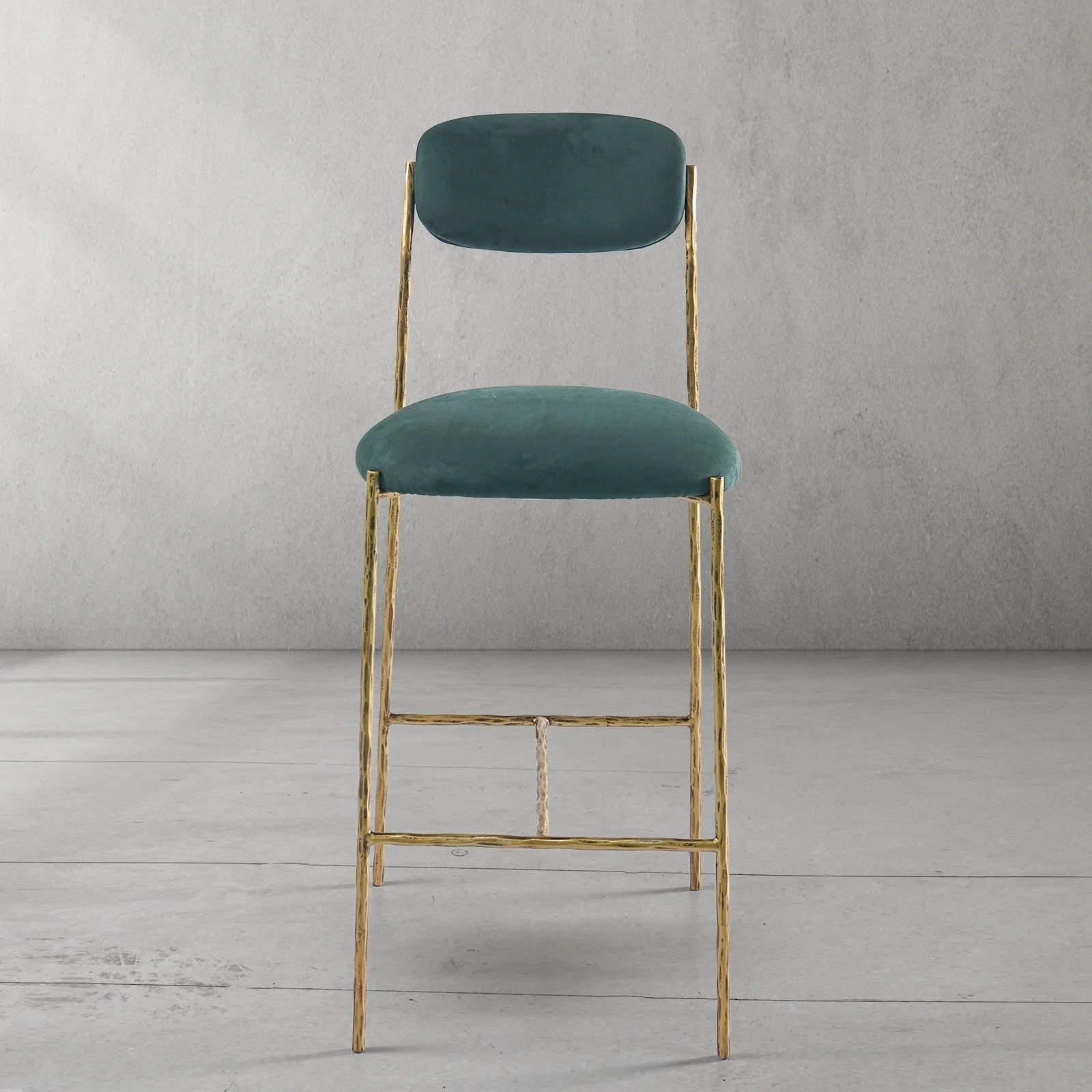 Hand-Forged Metal Green Fabric Bar Stool - Image 10