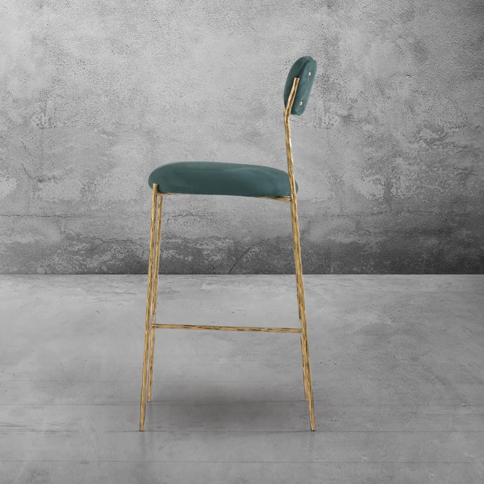 Hand-Forged Metal Green Fabric Bar Stool - Image 11