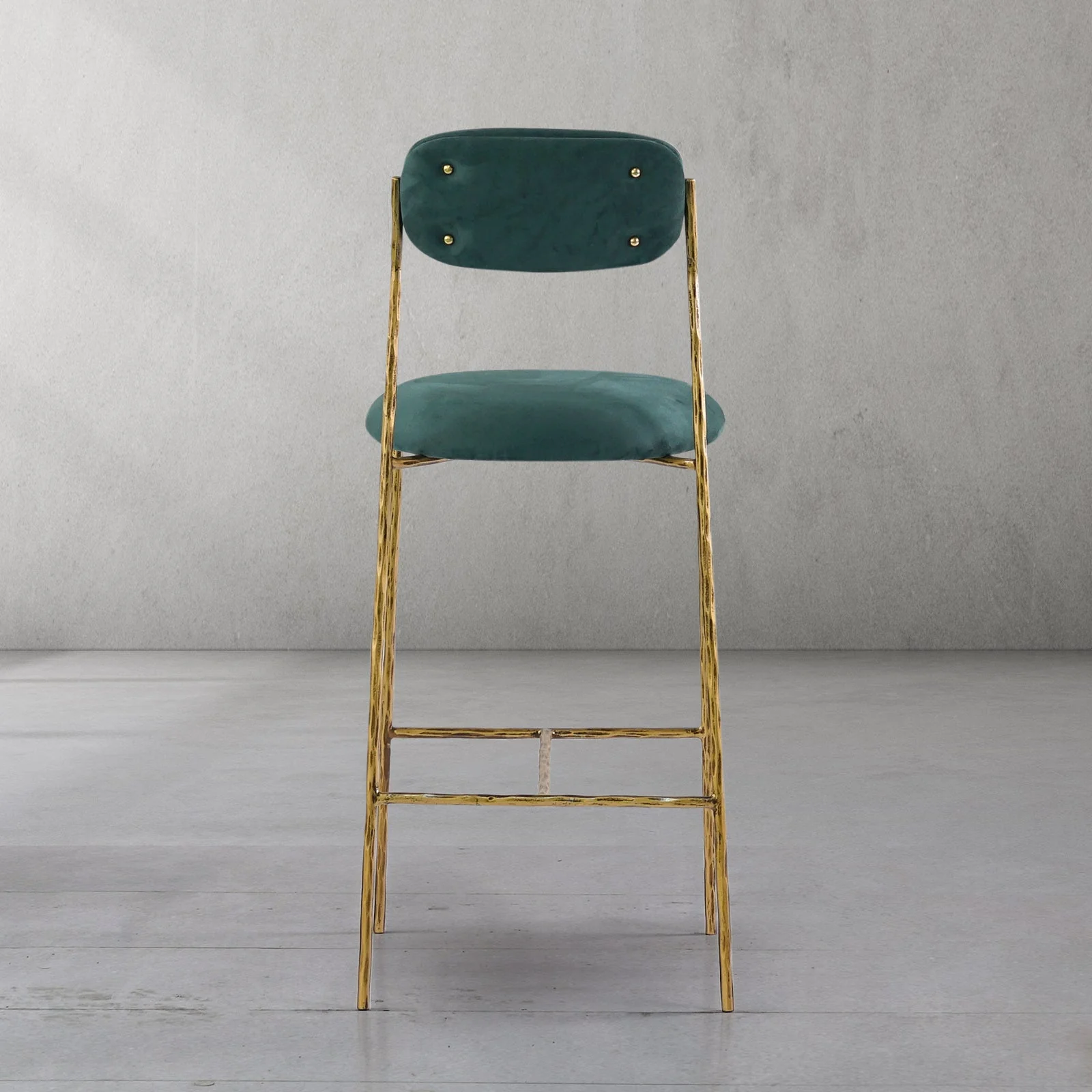 Hand-Forged Metal Green Fabric Bar Stool - Image 13