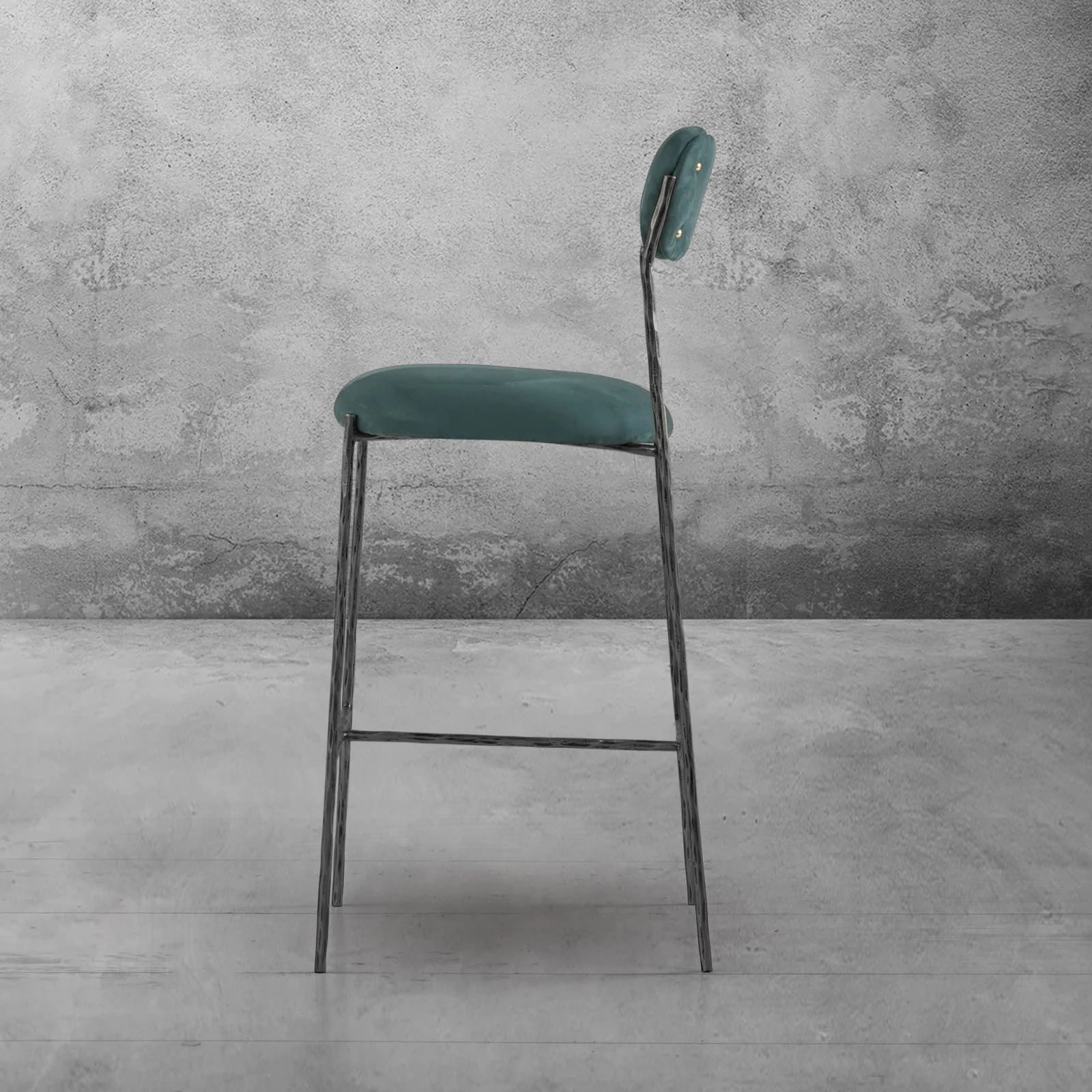 Hand-Forged Metal Green Fabric Bar Stool - Image 16