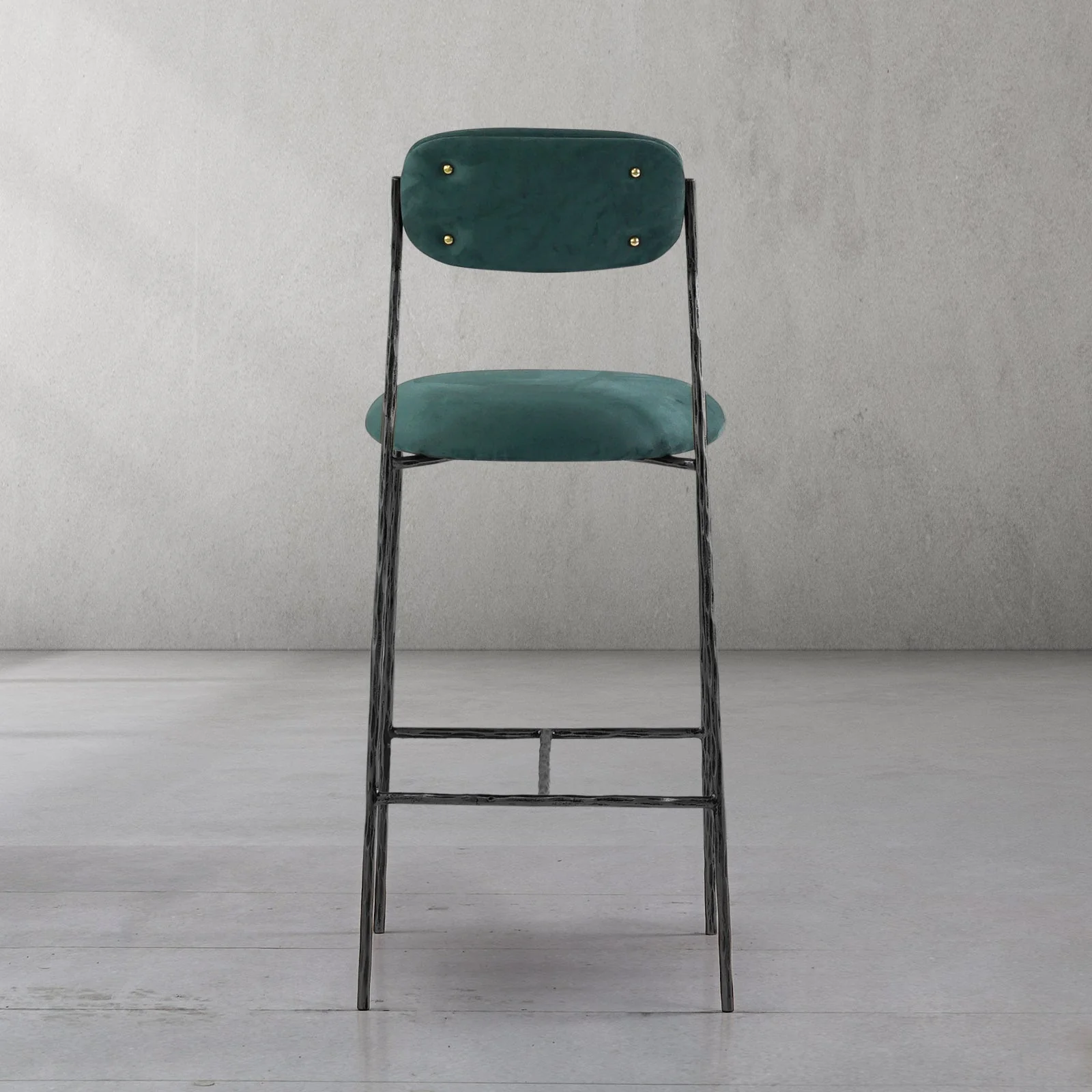 Hand-Forged Metal Green Fabric Bar Stool - Image 18