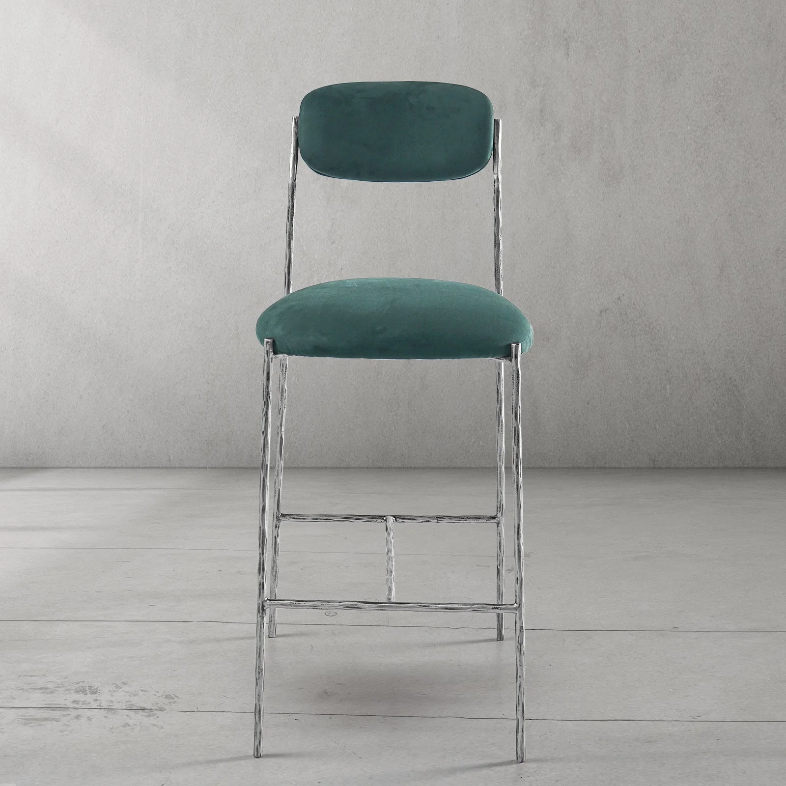 Hand-Forged Metal Green Fabric Bar Stool - Image 20