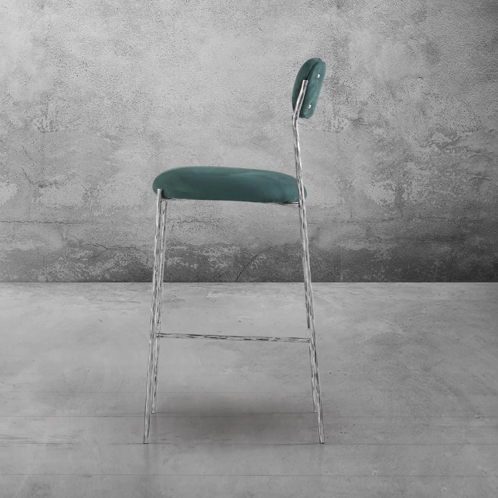 Hand-Forged Metal Green Fabric Bar Stool - Image 21