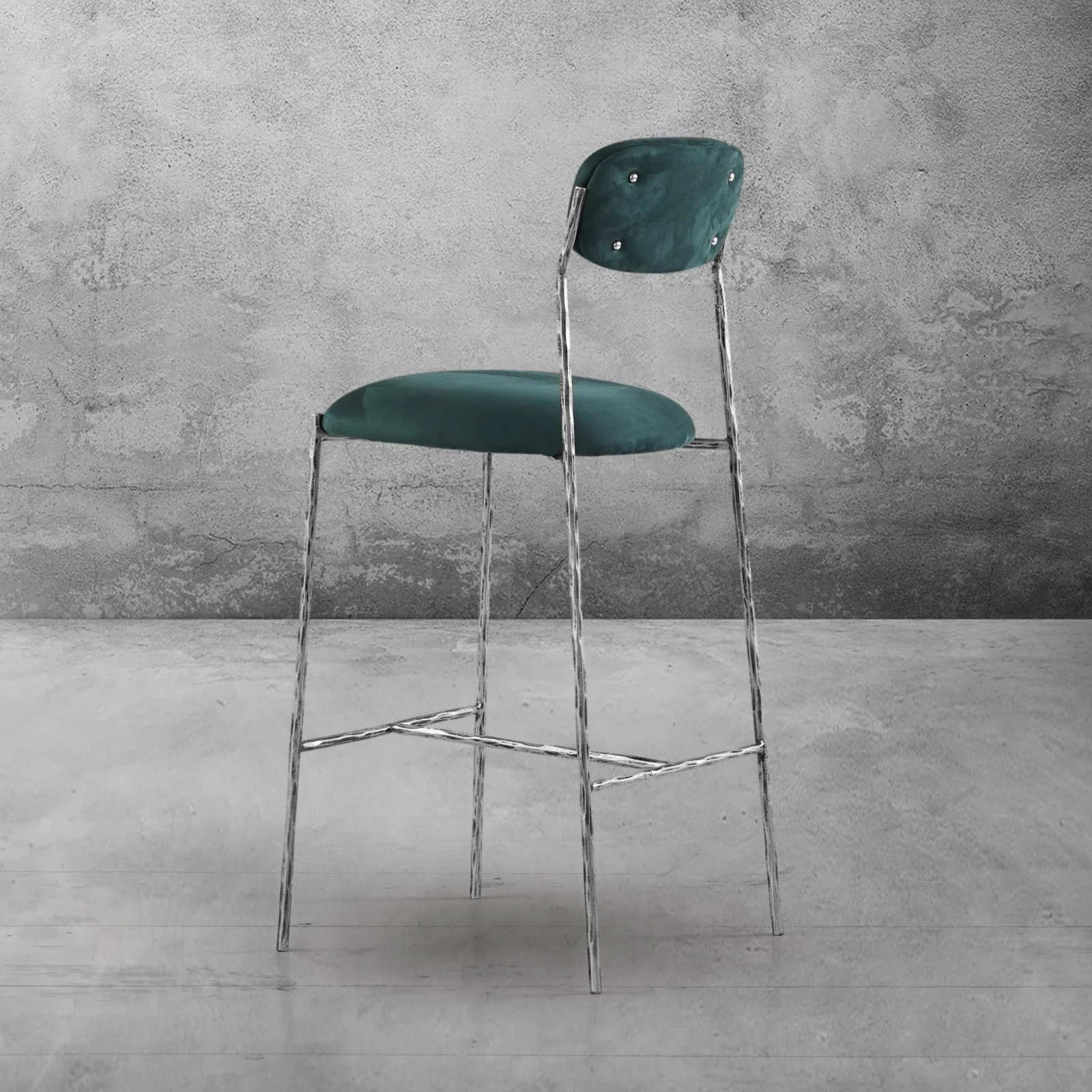 Hand-Forged Metal Green Fabric Bar Stool - Image 22