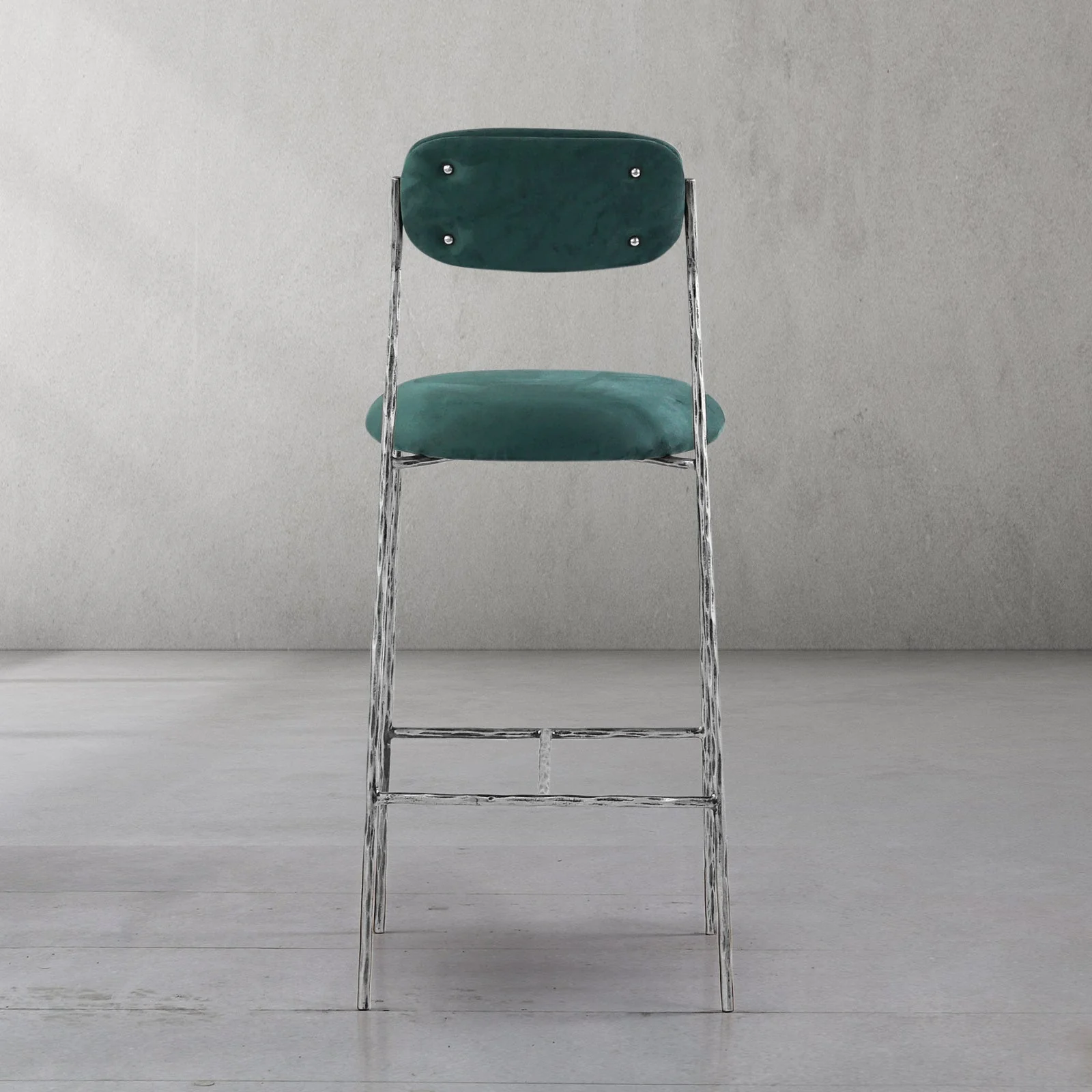 Hand-Forged Metal Green Fabric Bar Stool - Image 23