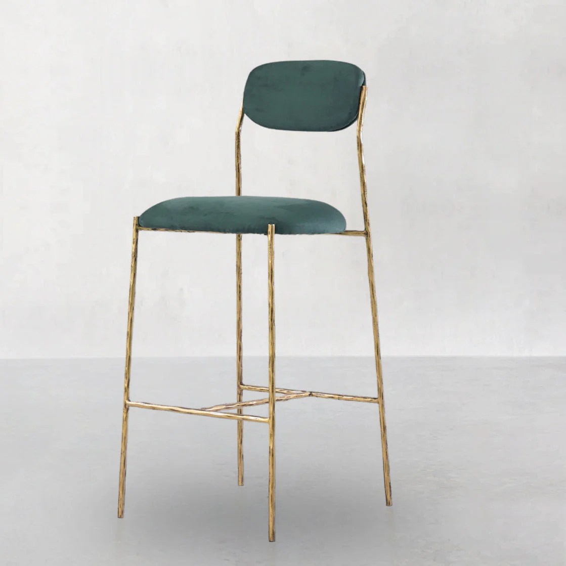 Hand-Forged Metal Green Fabric Bar Stool - Image 24