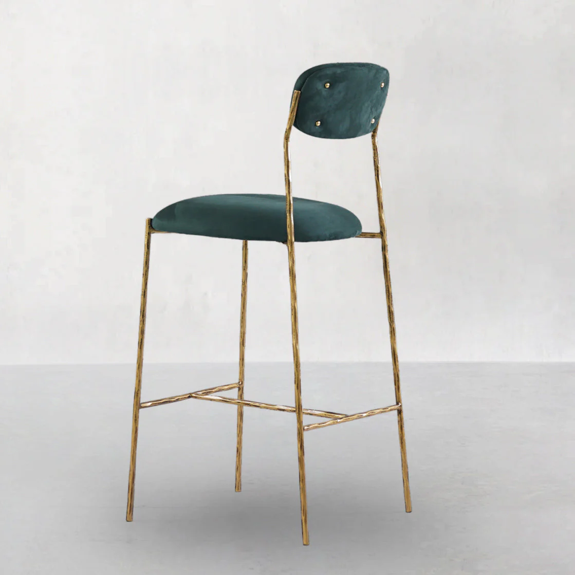 Hand-Forged Metal Green Fabric Bar Stool - Image 3