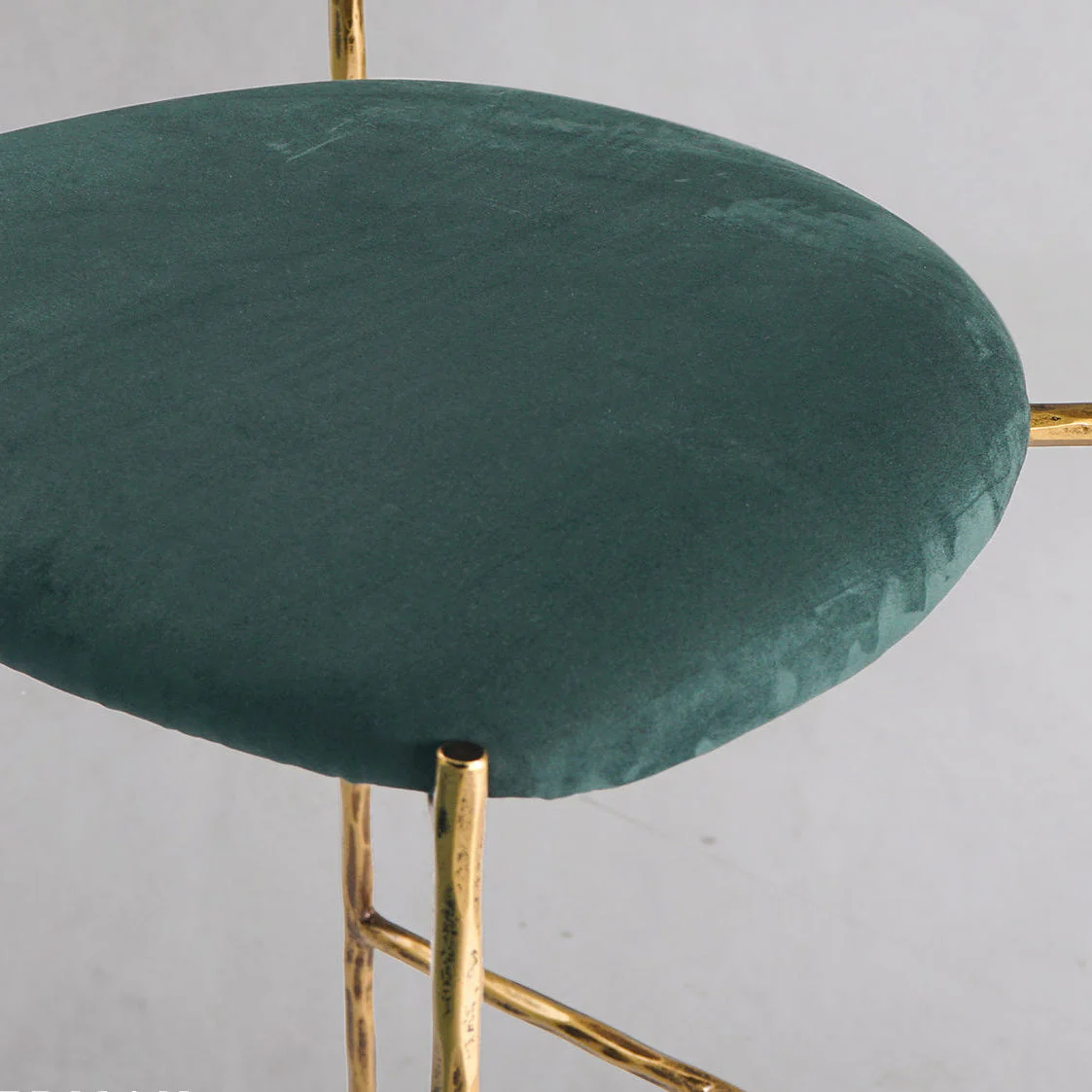 Hand-Forged Metal Green Fabric Bar Stool - Image 7