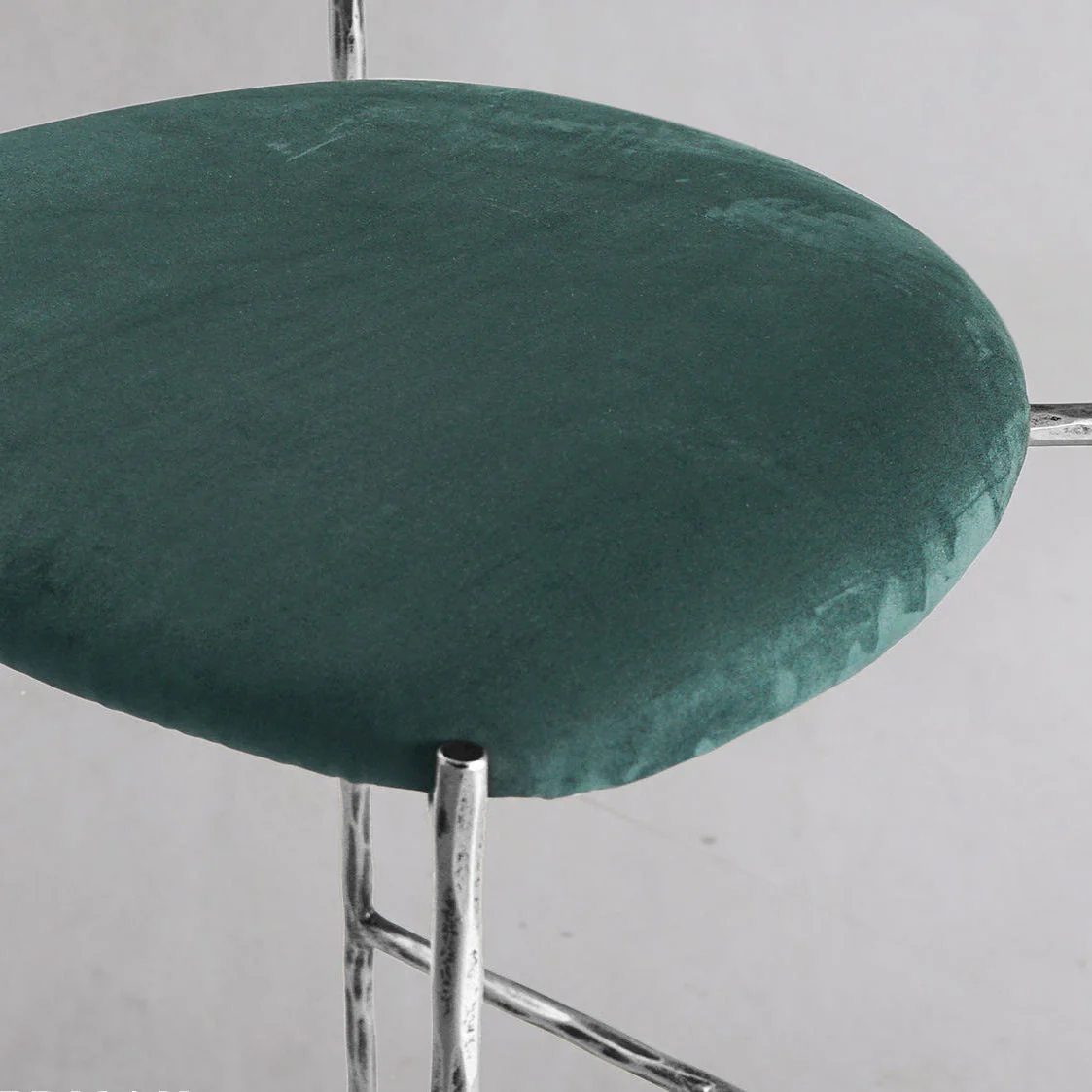 Hand-Forged Metal Green Fabric Bar Stool - Image 8
