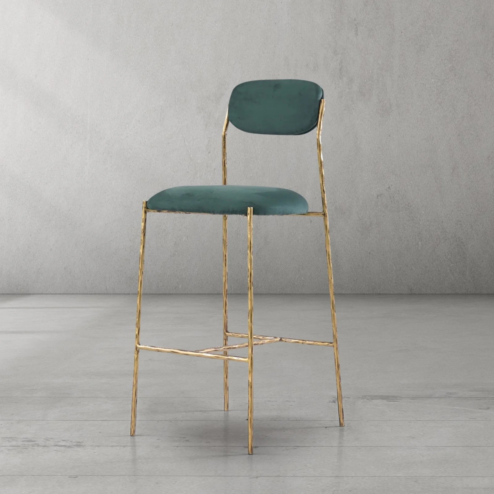 Hand-Forged Metal Green Fabric Bar Stool - Image 9