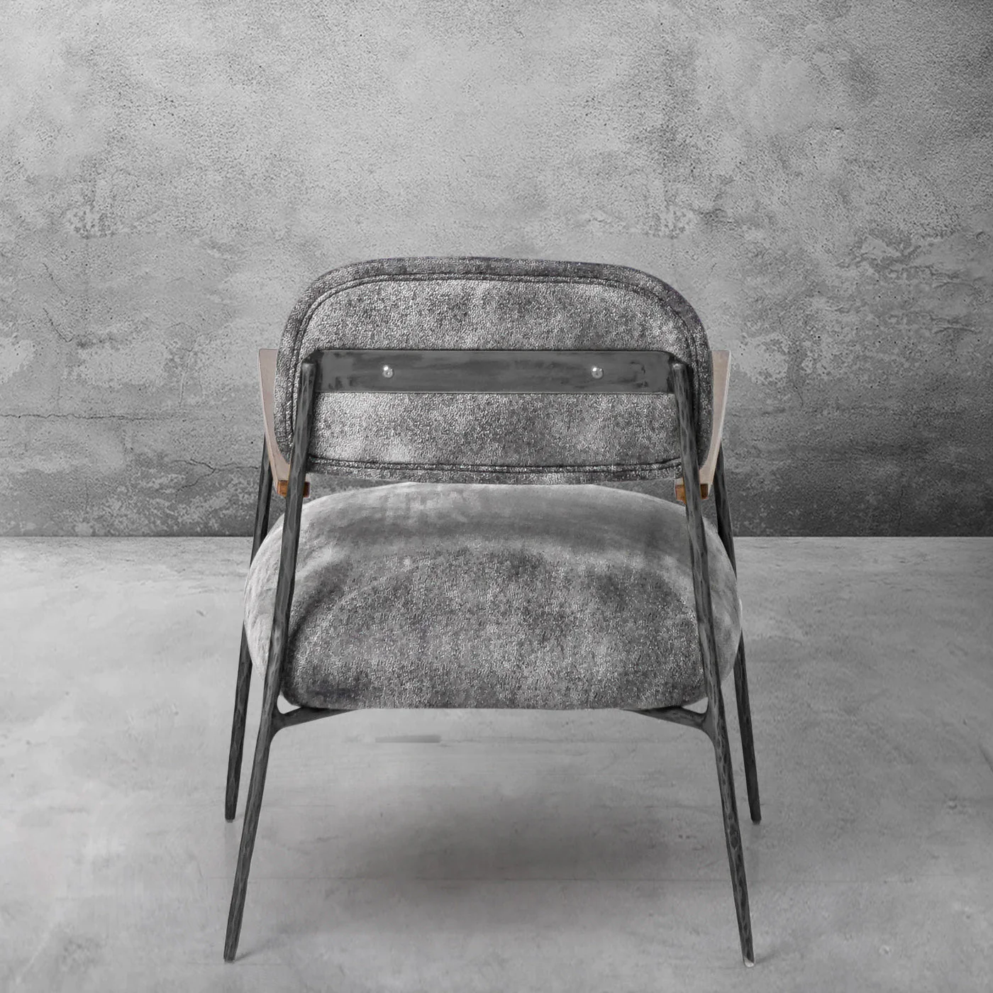 Hand-Forged Metal Grey Pearl Grain Leather Armchair - Image 10