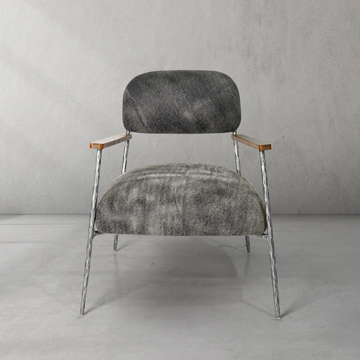 Hand-Forged Metal Grey Pearl Grain Leather Armchair - Image 12