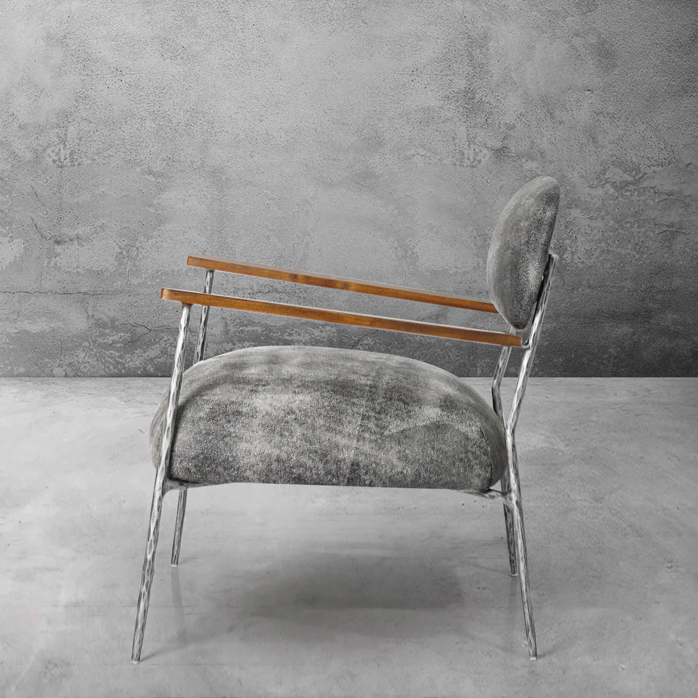 Hand-Forged Metal Grey Pearl Grain Leather Armchair - Image 13