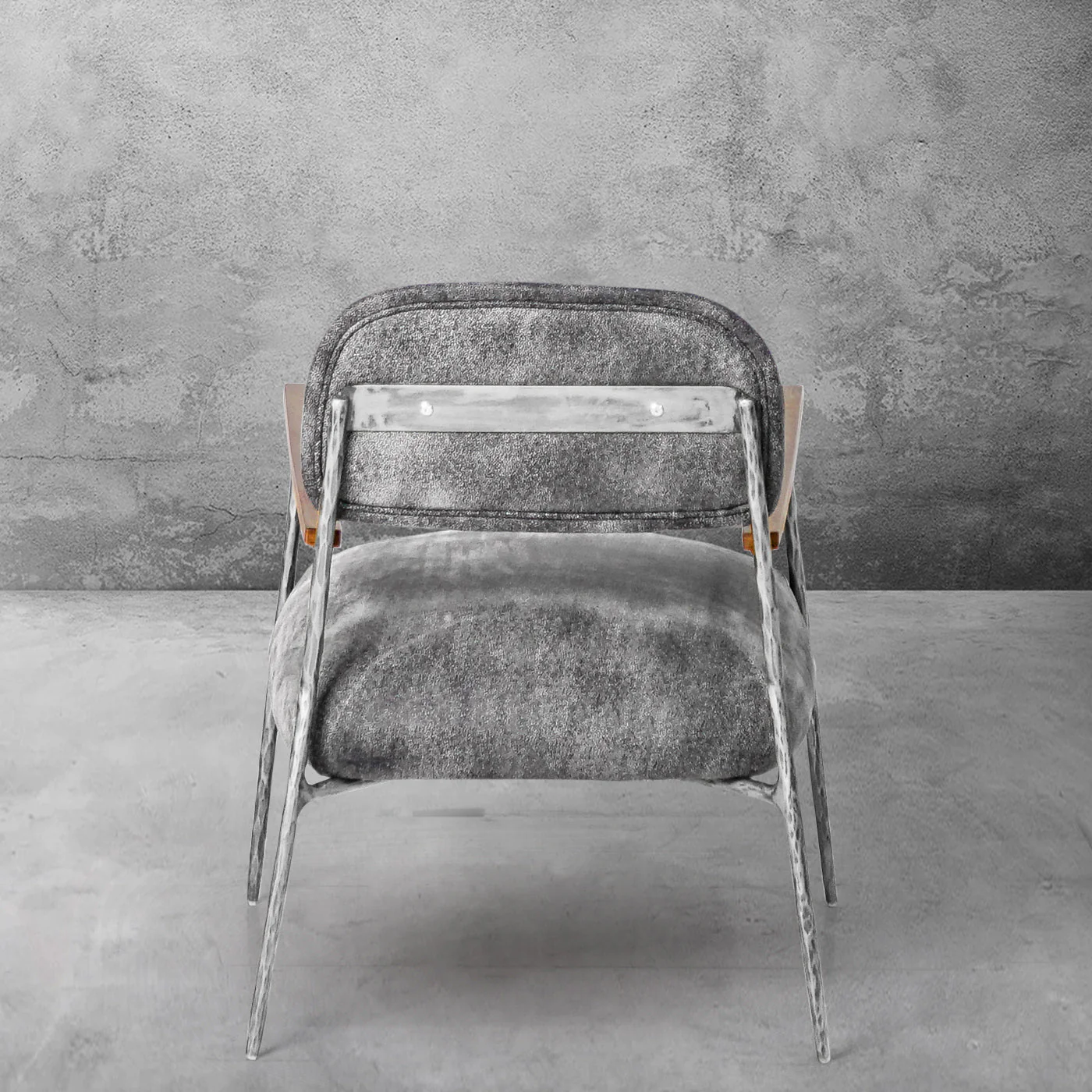 Hand-Forged Metal Grey Pearl Grain Leather Armchair - Image 15