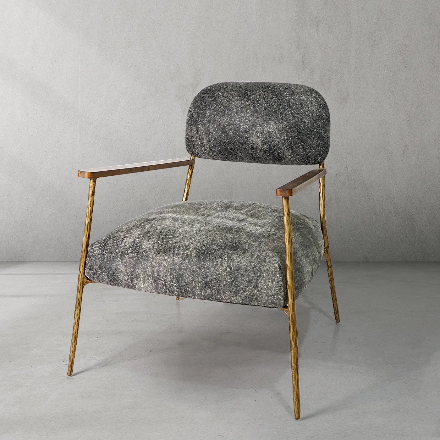 Hand-Forged Metal Grey Pearl Grain Leather Armchair - Image 16