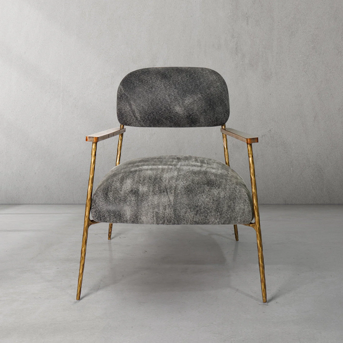 Hand-Forged Metal Grey Pearl Grain Leather Armchair - Image 2