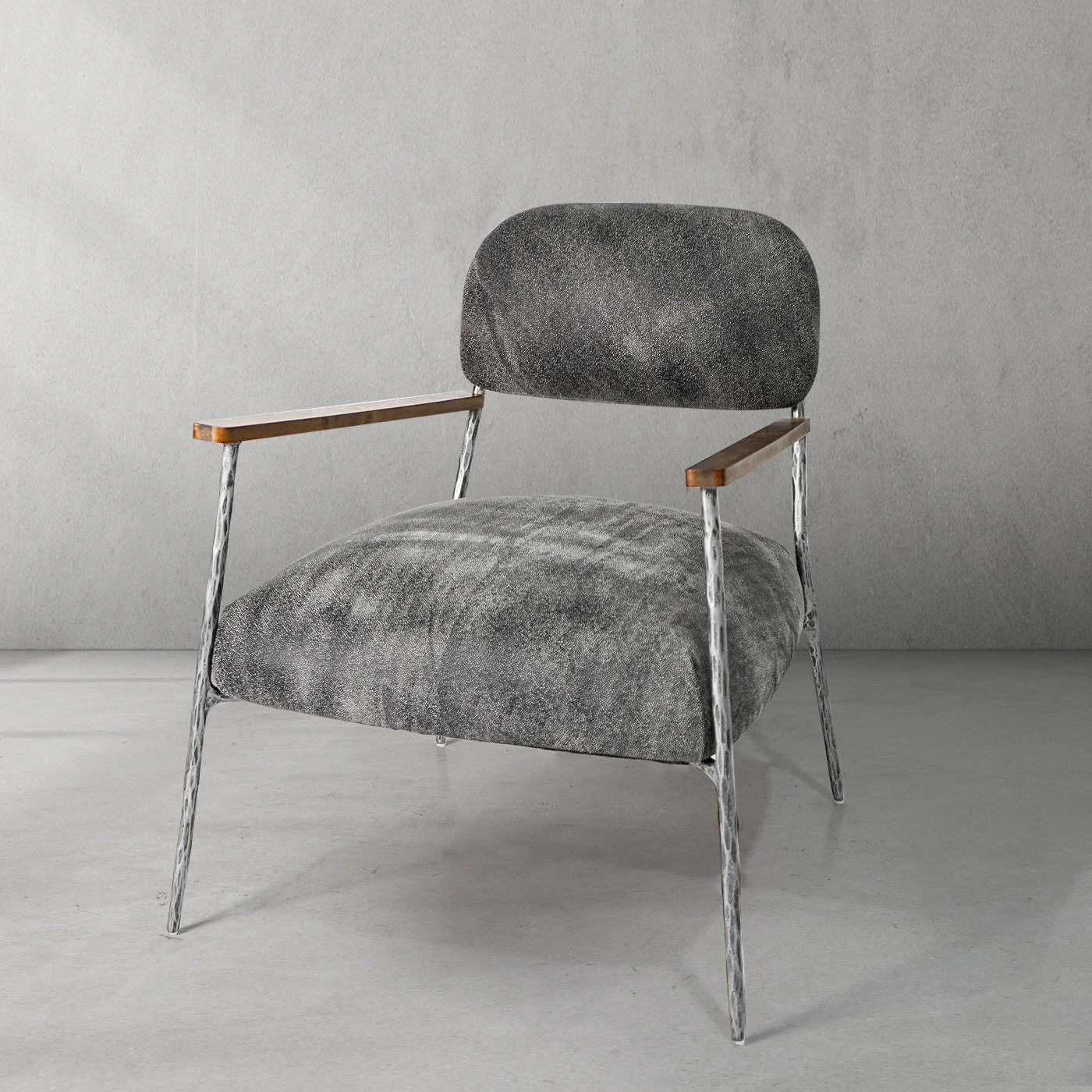 Hand-Forged Metal Grey Pearl Grain Leather Armchair - Image 21