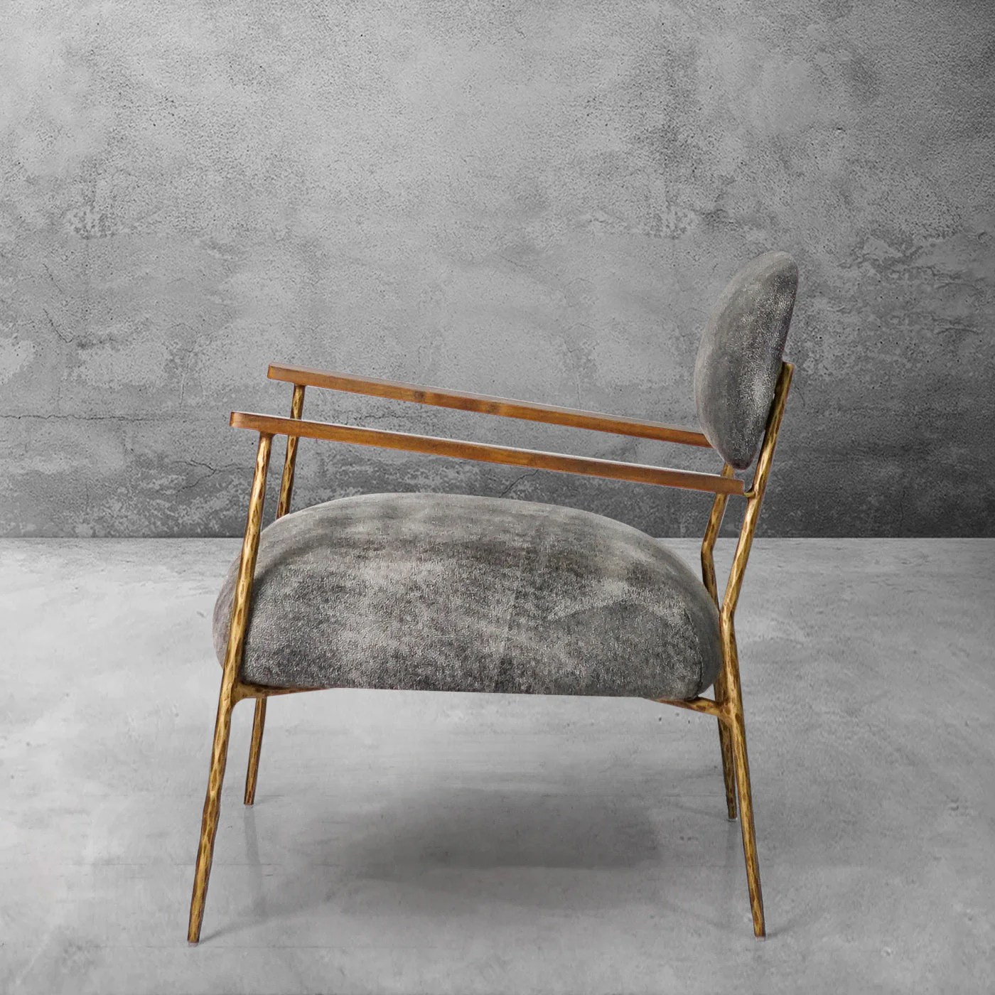 Hand-Forged Metal Grey Pearl Grain Leather Armchair - Image 3
