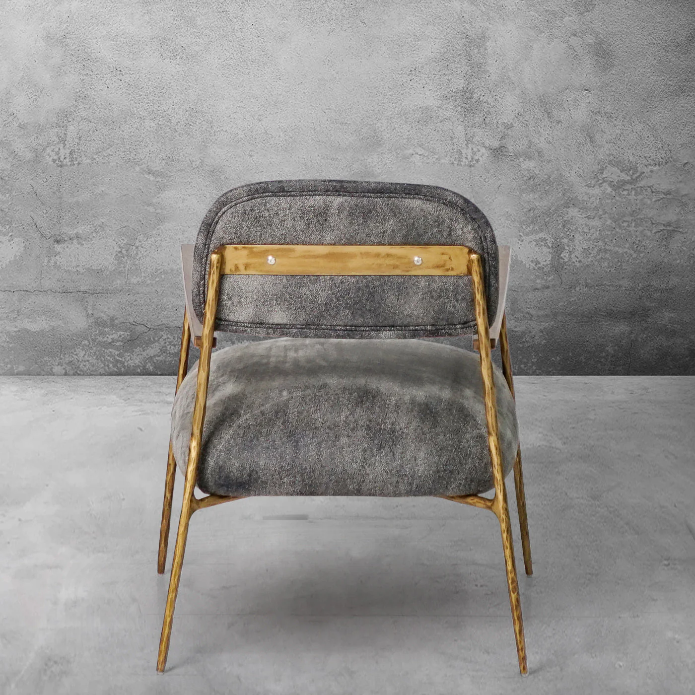 Hand-Forged Metal Grey Pearl Grain Leather Armchair - Image 5