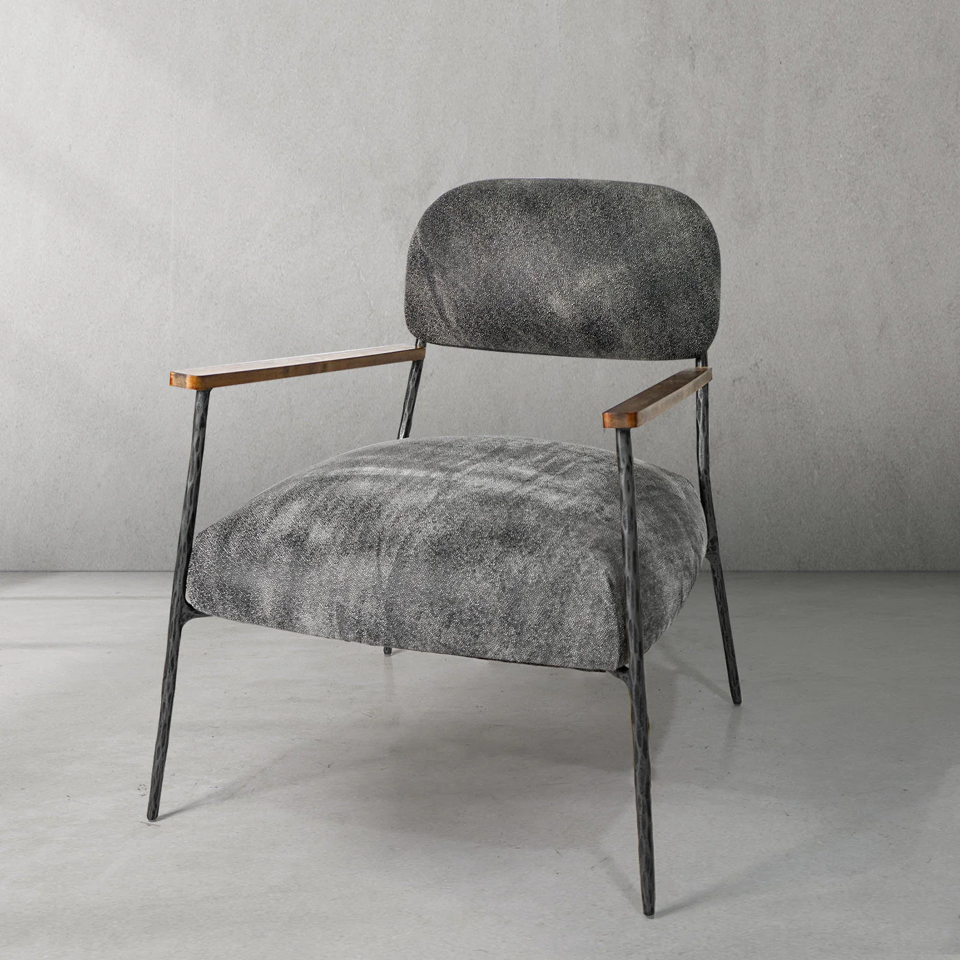 Hand-Forged Metal Grey Pearl Grain Leather Armchair - Image 6
