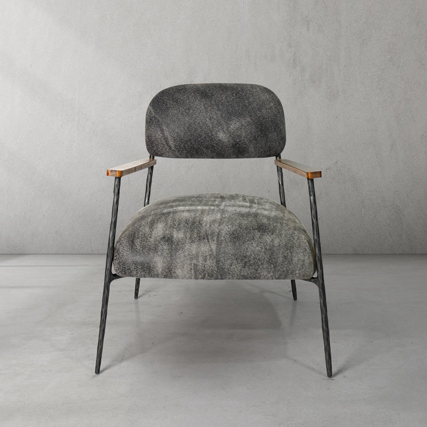 Hand-Forged Metal Grey Pearl Grain Leather Armchair - Image 7