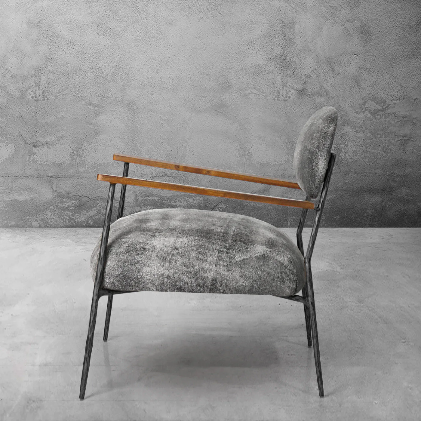 Hand-Forged Metal Grey Pearl Grain Leather Armchair - Image 8