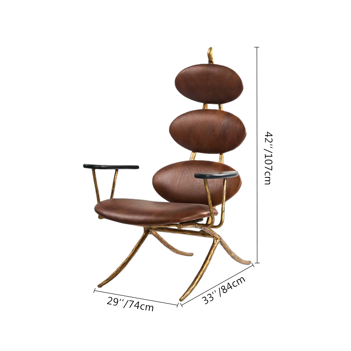 Hand-Forged Metal High Back Brown Leather Lounge Accent Chair - Image 5