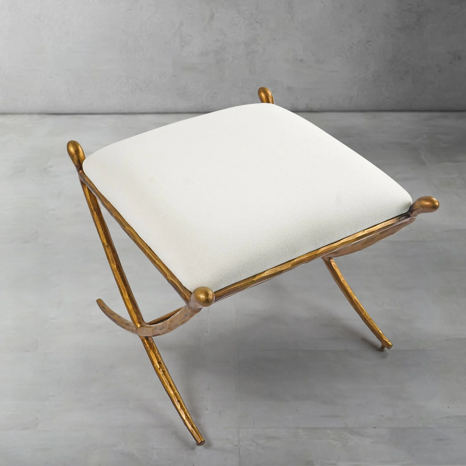 Hand-Forged Metal Horn Fabric Base Stool - Image 16