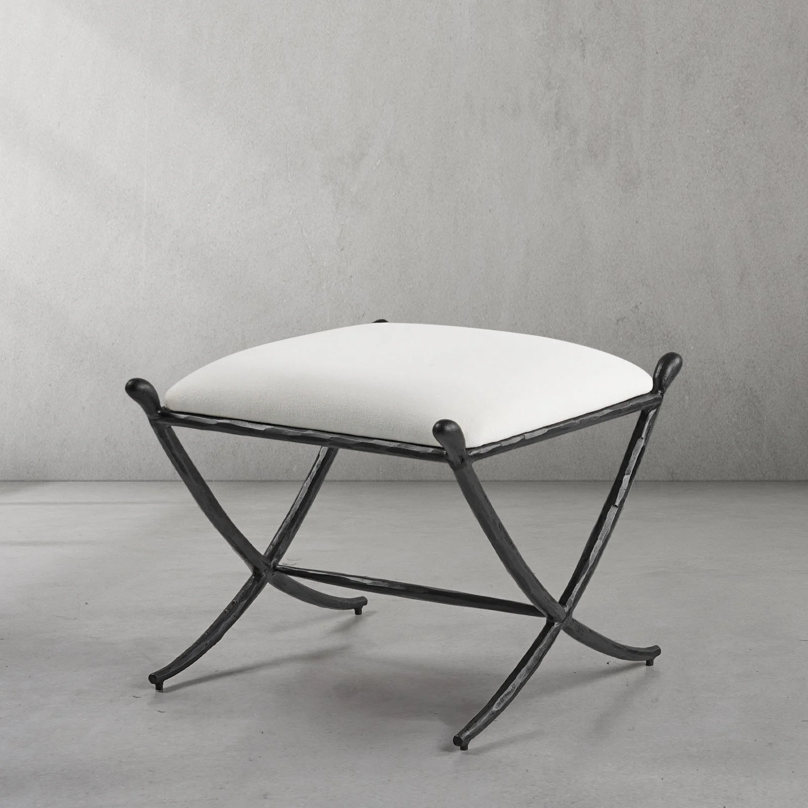 Hand-Forged Metal Horn Fabric Base Stool - Image 18