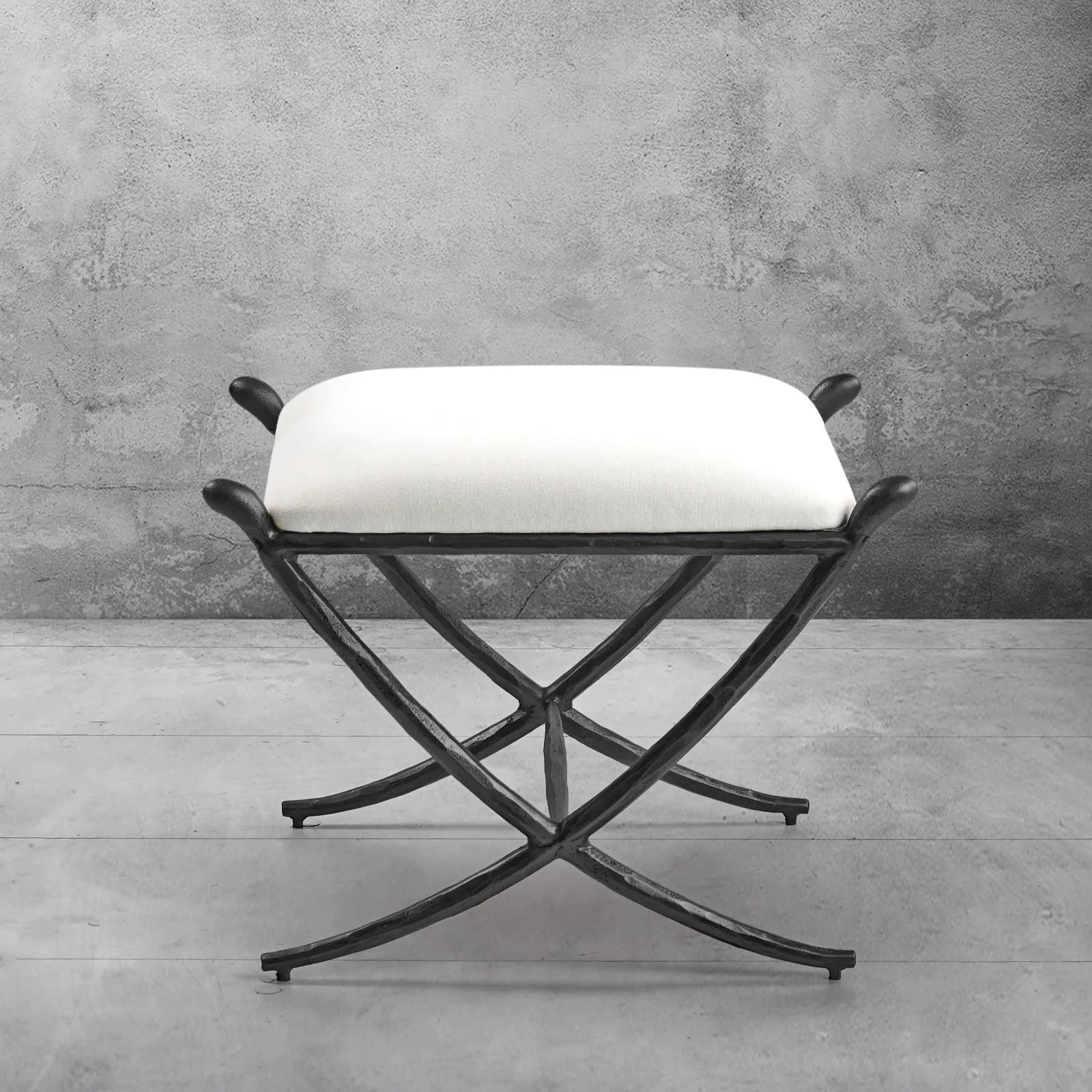 Hand-Forged Metal Horn Fabric Base Stool - Image 20
