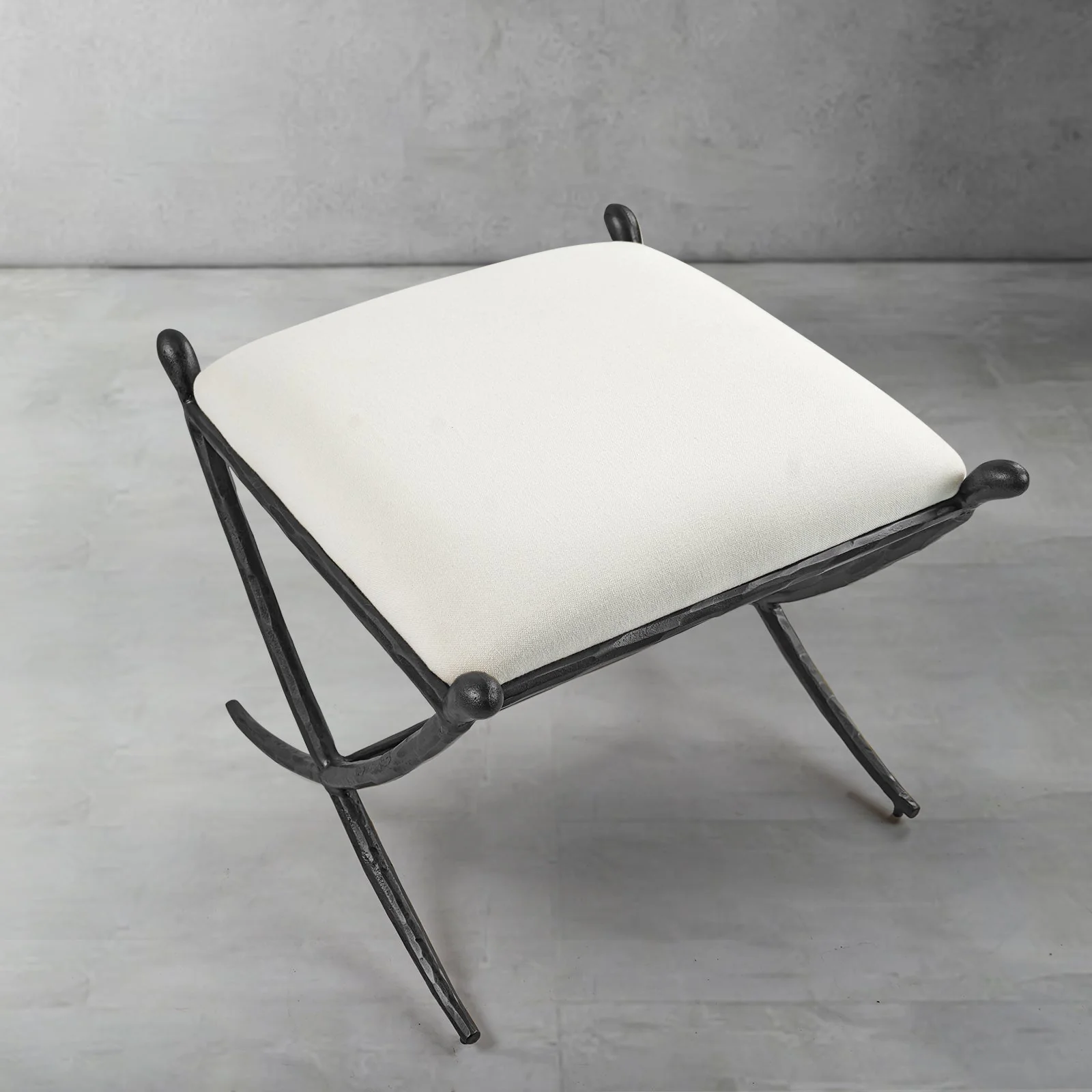 Hand-Forged Metal Horn Fabric Base Stool - Image 21